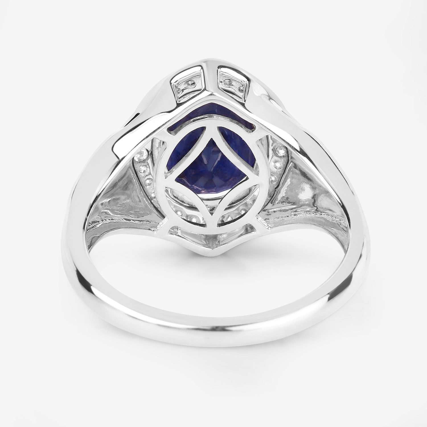 3.31 Carat Genuine Blue Sapphire and White Diamond 14K White Gold Ring