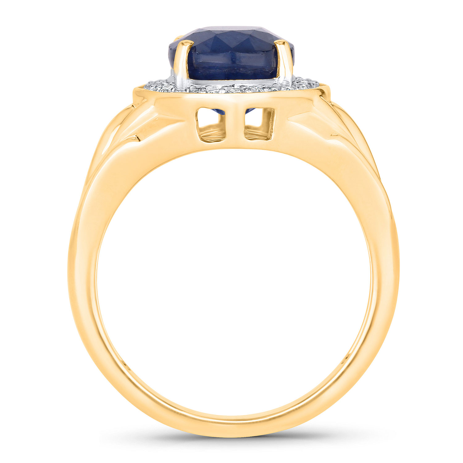 3.31 Carat Genuine Blue Sapphire and White Diamond 14K Yellow Gold Ring