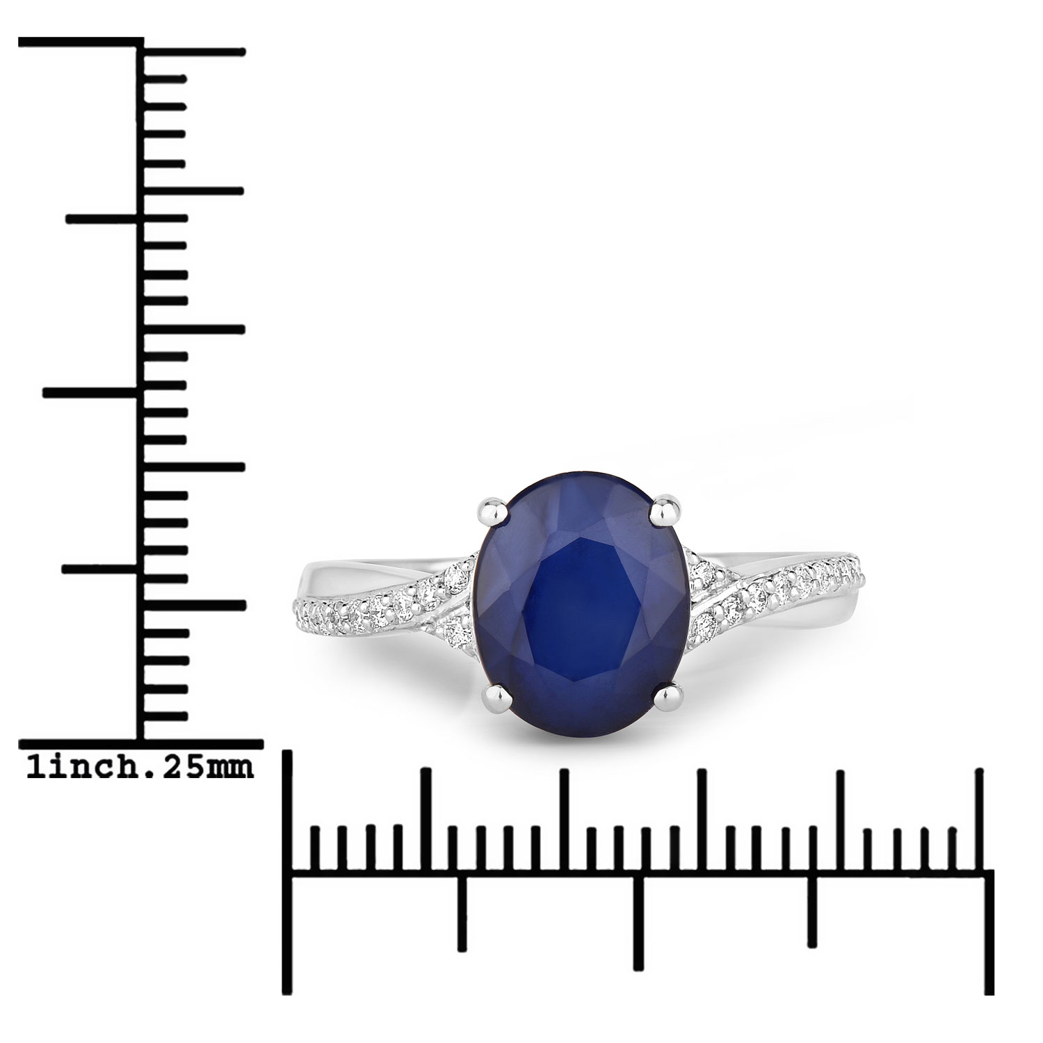 3.28 Carat Genuine Blue Sapphire and White Diamond 14K White Gold Ring