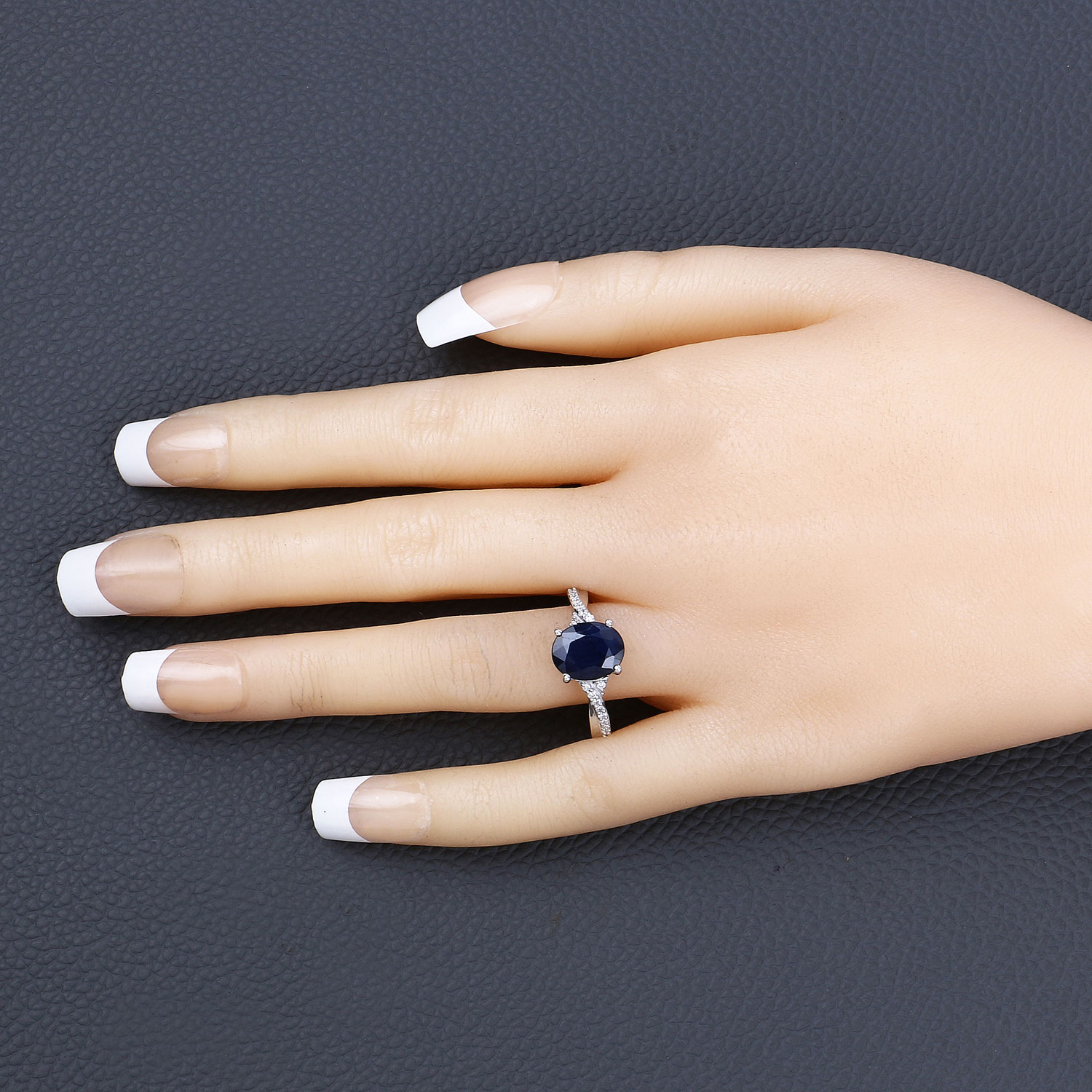 3.28 Carat Genuine Blue Sapphire and White Diamond 14K White Gold Ring