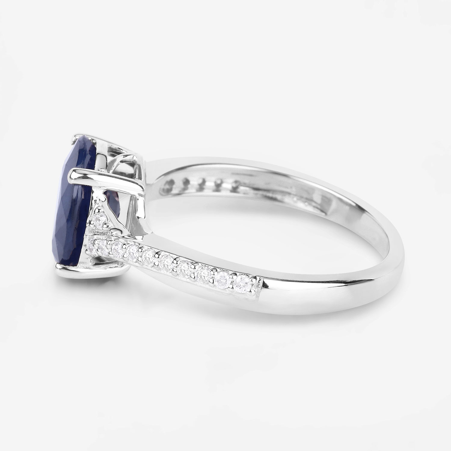3.28 Carat Genuine Blue Sapphire and White Diamond 14K White Gold Ring