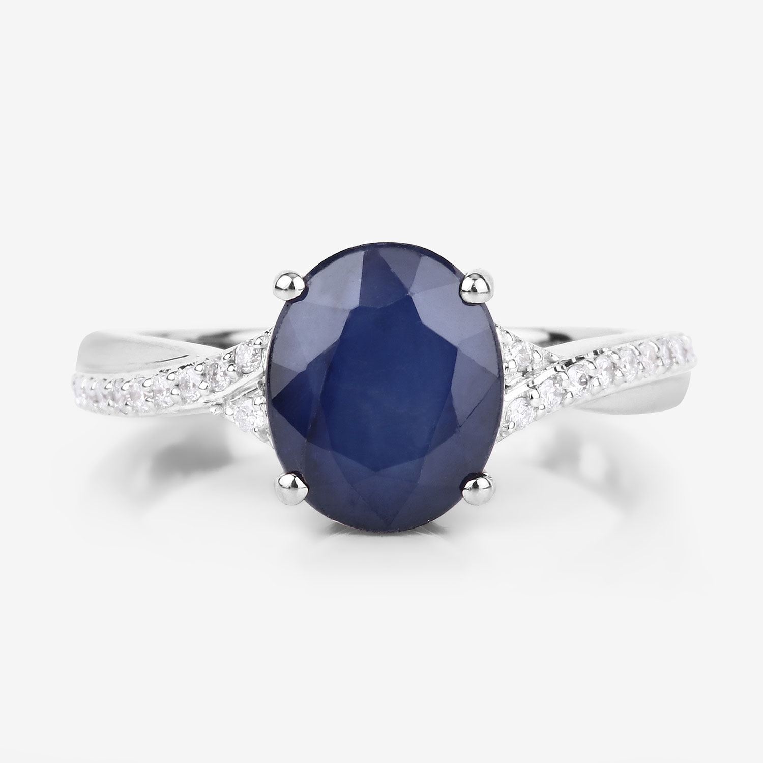 3.28 Carat Genuine Blue Sapphire and White Diamond 14K White Gold Ring