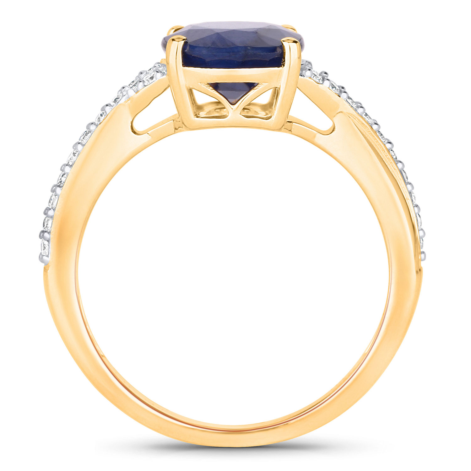 3.28 Carat Genuine Blue Sapphire and White Diamond 14K Yellow Gold Ring