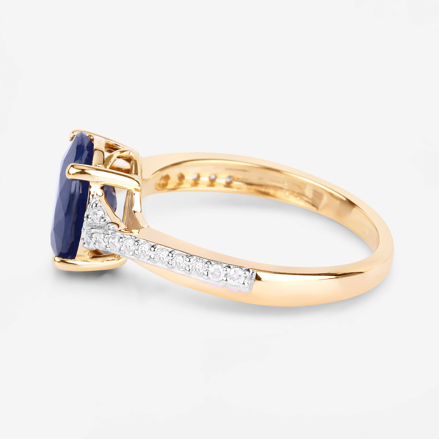 3.28 Carat Genuine Blue Sapphire and White Diamond 14K Yellow Gold Ring