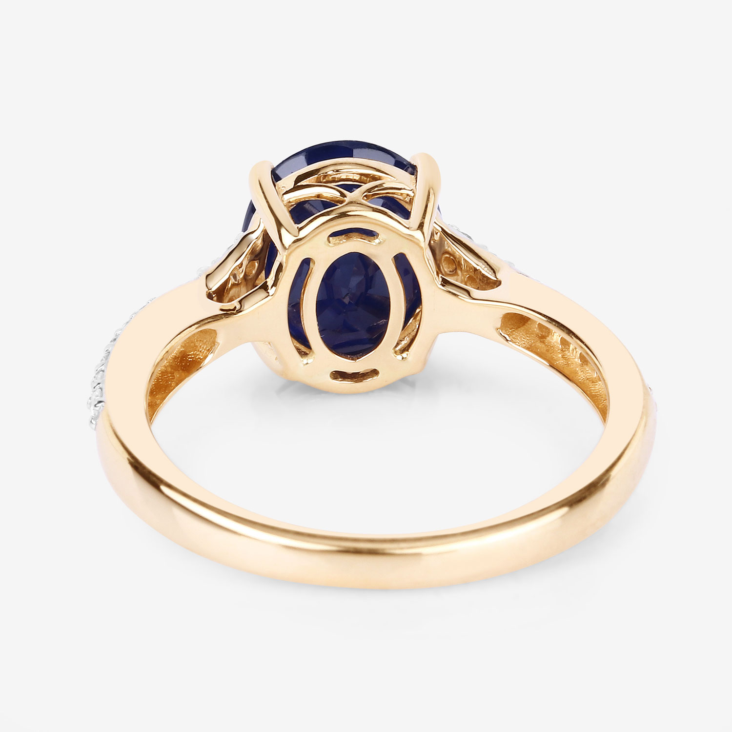 3.28 Carat Genuine Blue Sapphire and White Diamond 14K Yellow Gold Ring