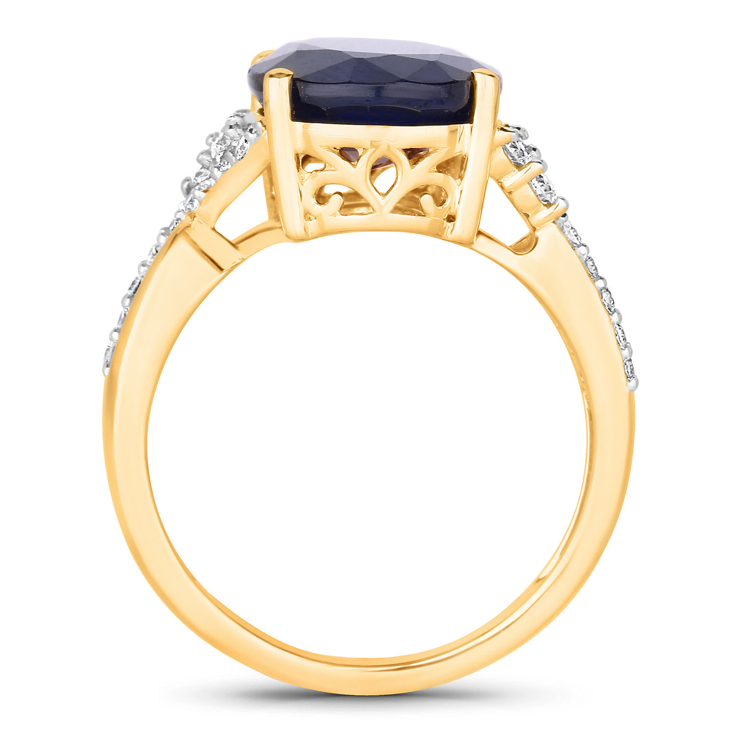 6.54 Carat Genuine Blue Sapphire and White Diamond 14K Yellow Gold Ring