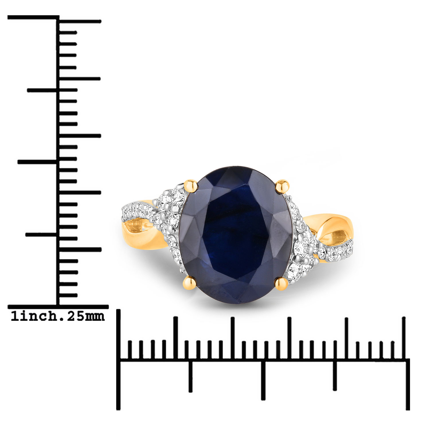6.54 Carat Genuine Blue Sapphire and White Diamond 14K Yellow Gold Ring