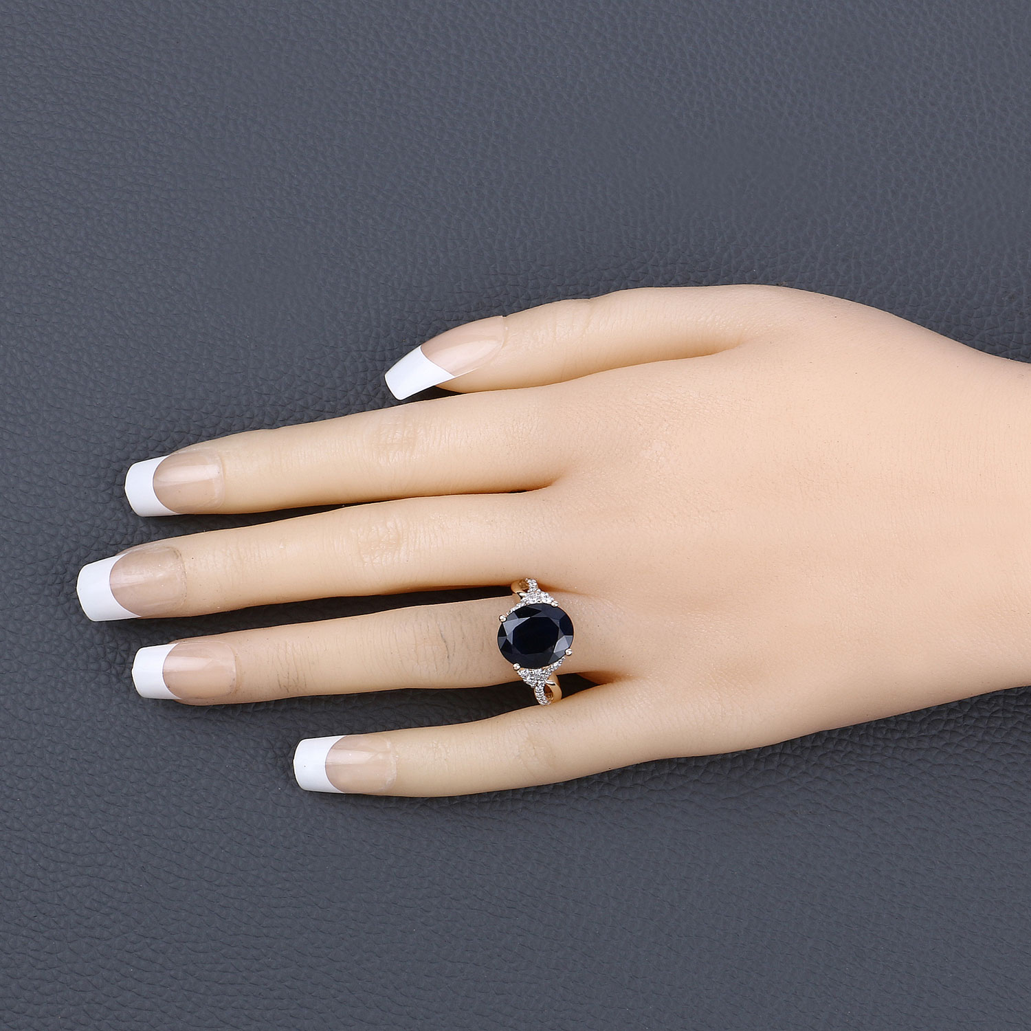 6.54 Carat Genuine Blue Sapphire and White Diamond 14K Yellow Gold Ring