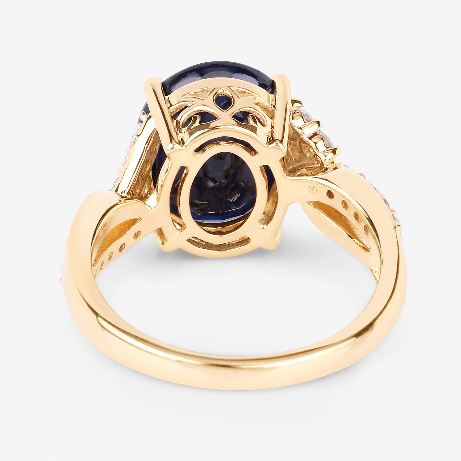6.54 Carat Genuine Blue Sapphire and White Diamond 14K Yellow Gold Ring
