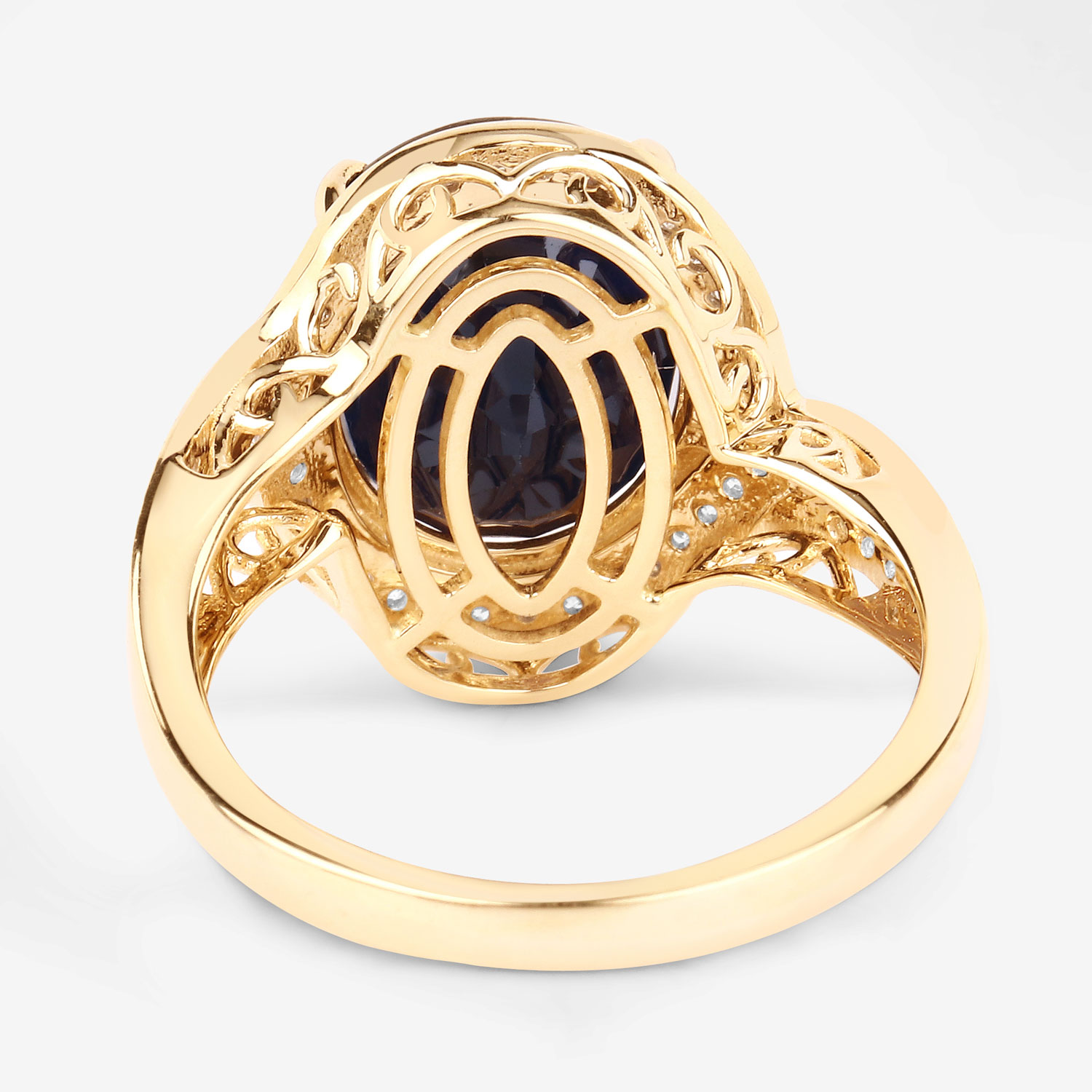 6.52 Carat Genuine Blue Sapphire and White Diamond 14K Yellow Gold Ring