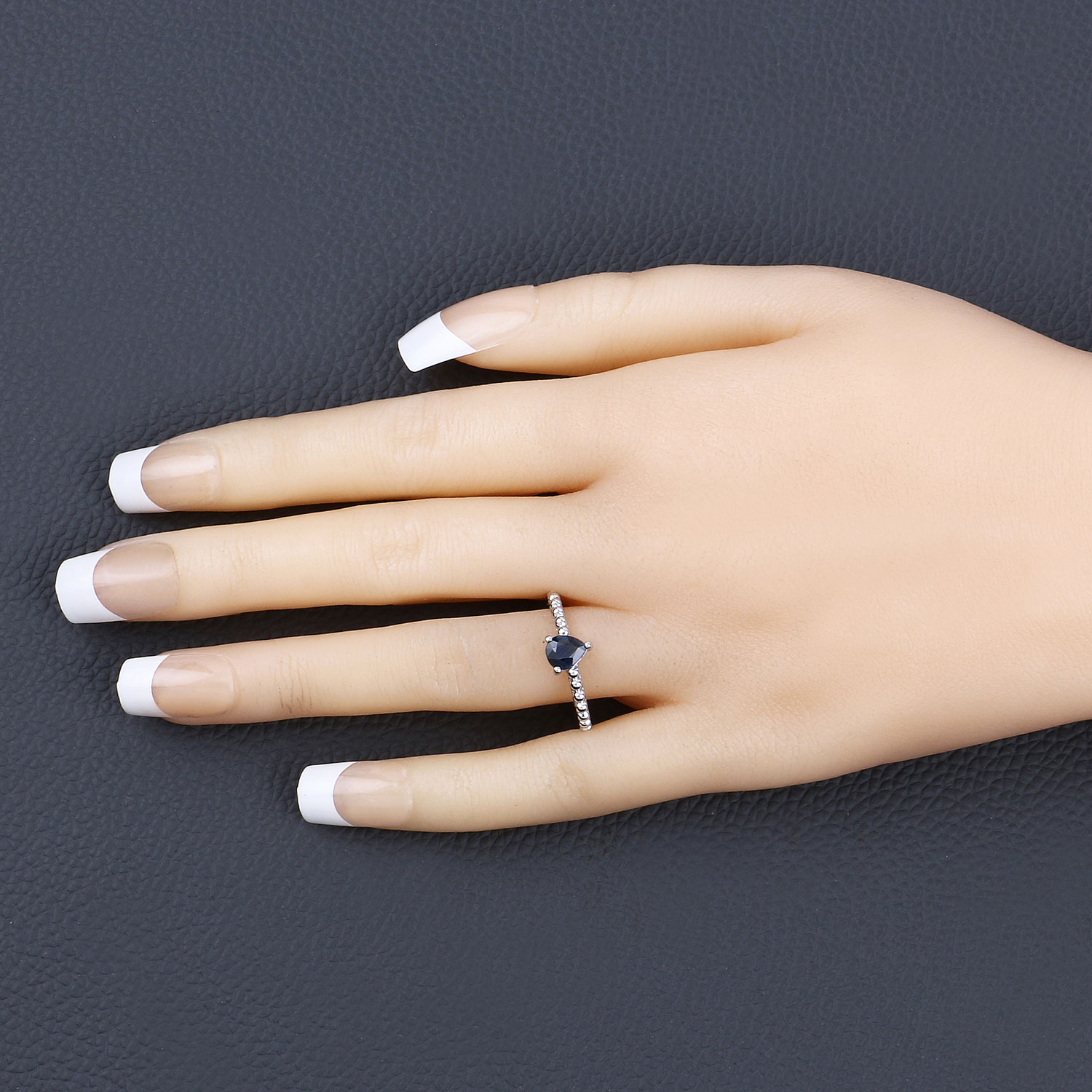 0.50 Carat Genuine Blue Sapphire 14K White Gold Ring