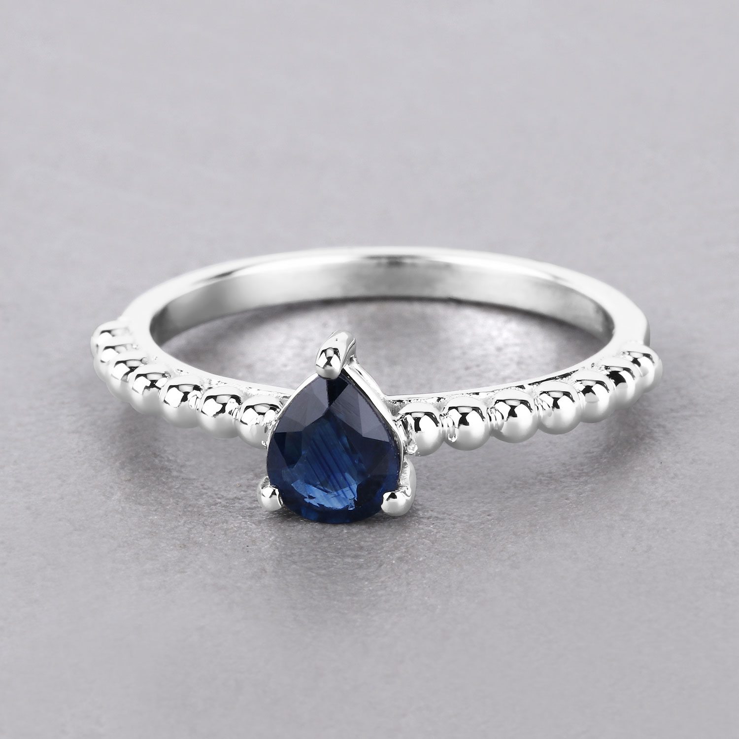 0.50 Carat Genuine Blue Sapphire 14K White Gold Ring