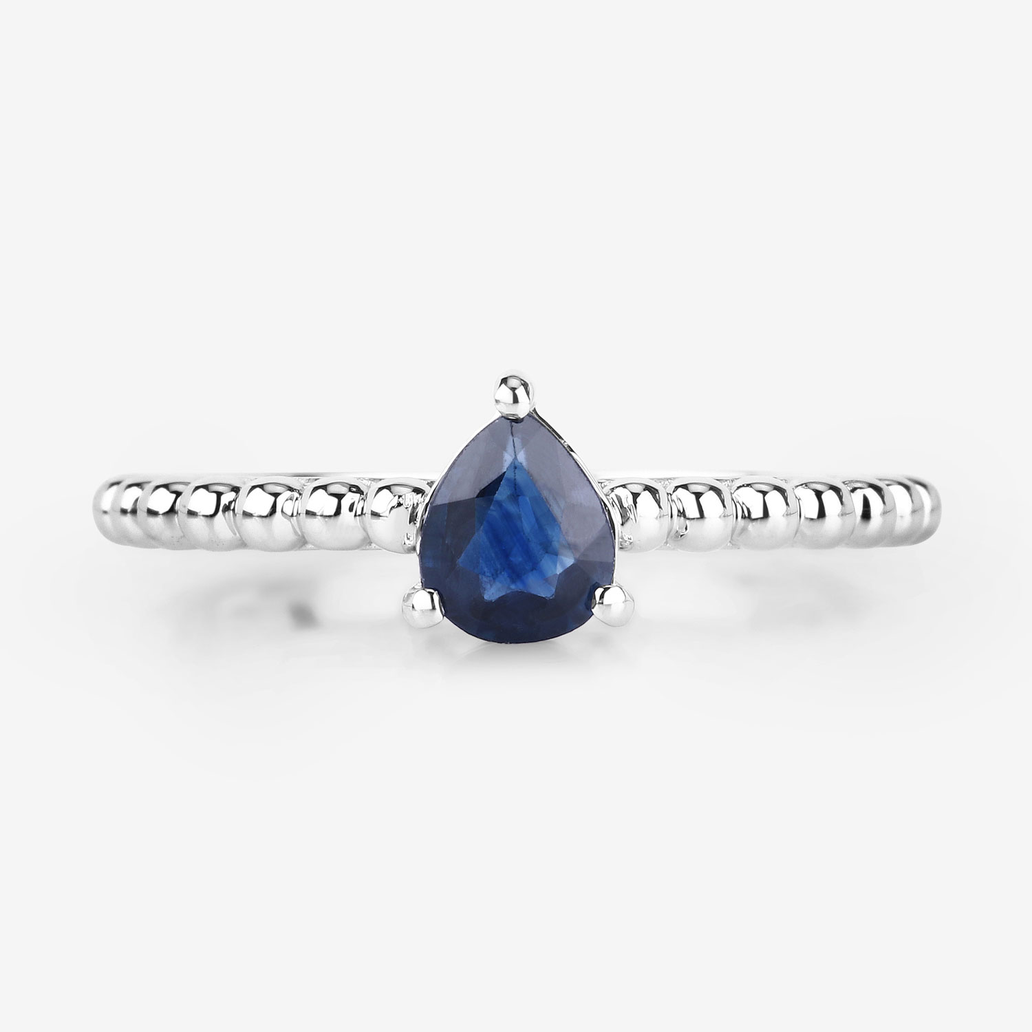 0.50 Carat Genuine Blue Sapphire 14K White Gold Ring