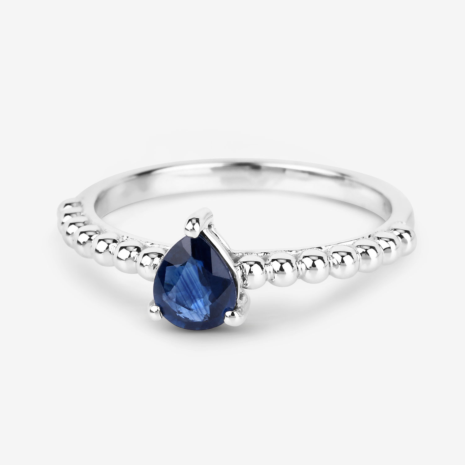 0.50 Carat Genuine Blue Sapphire 14K White Gold Ring