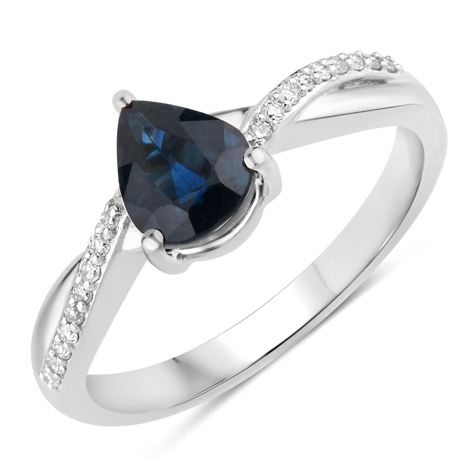 1.17 Carat Genuine Blue Sapphire and White Diamond 14K White Gold Ring