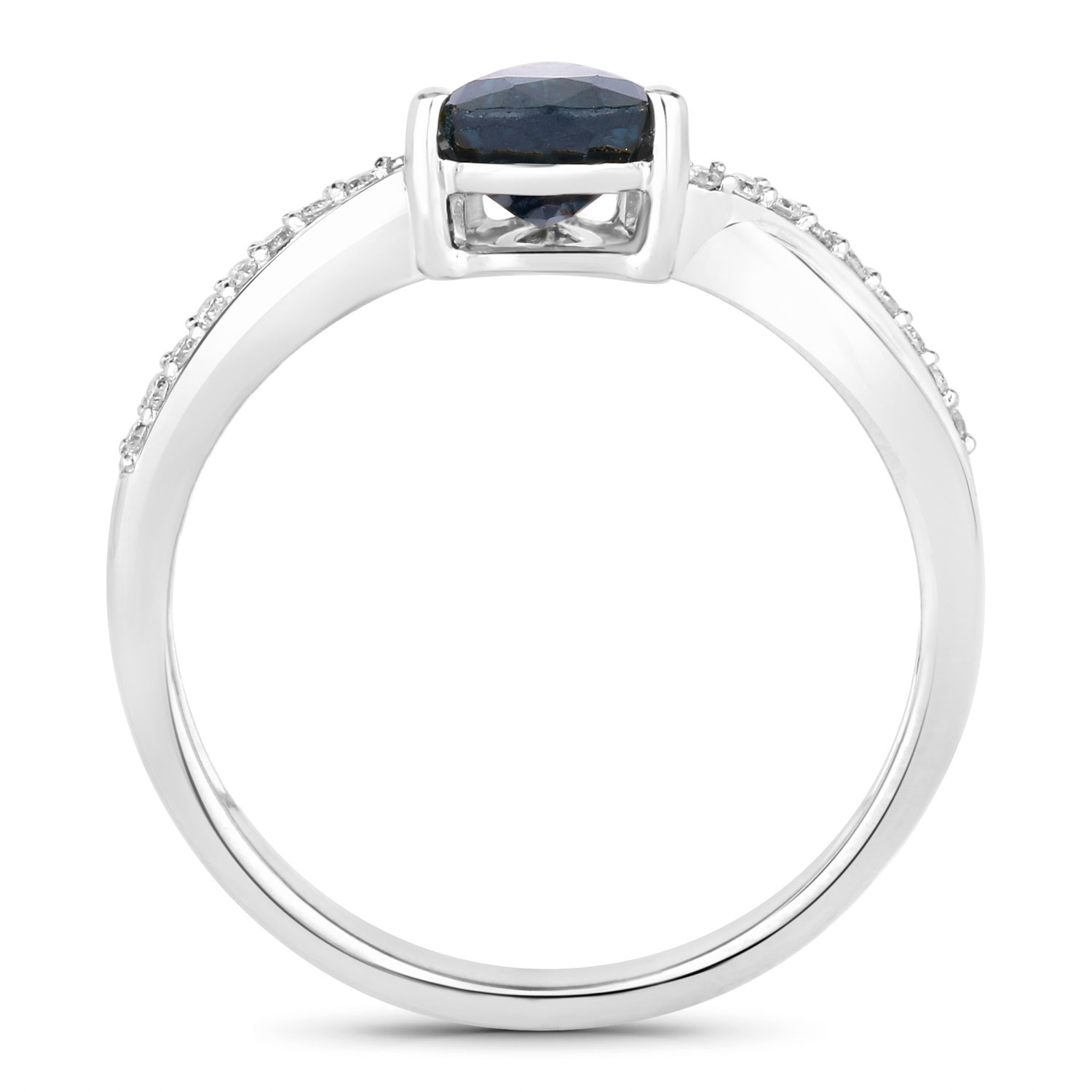 1.17 Carat Genuine Blue Sapphire and White Diamond 14K White Gold Ring
