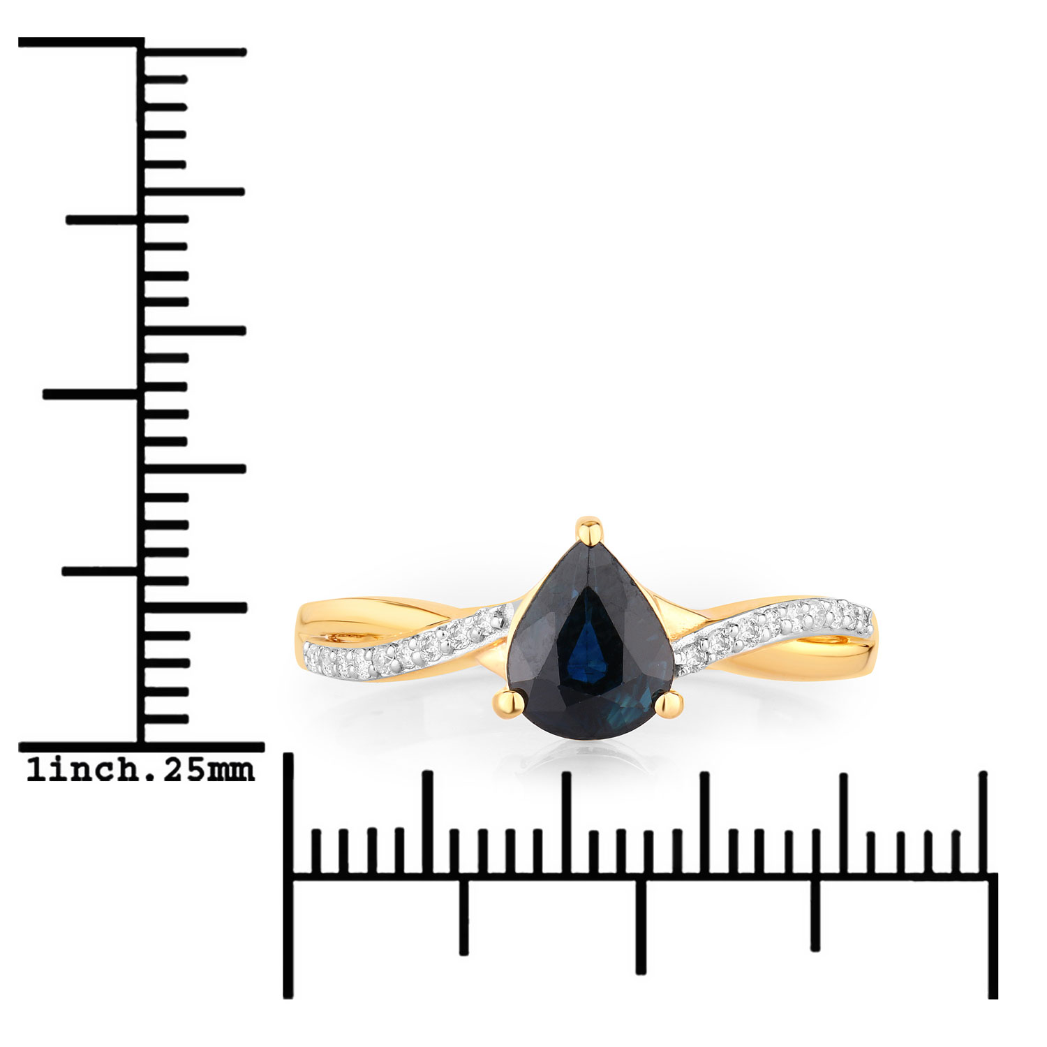 1.17 Carat Genuine Blue Sapphire and White Diamond 14K Yellow Gold Ring