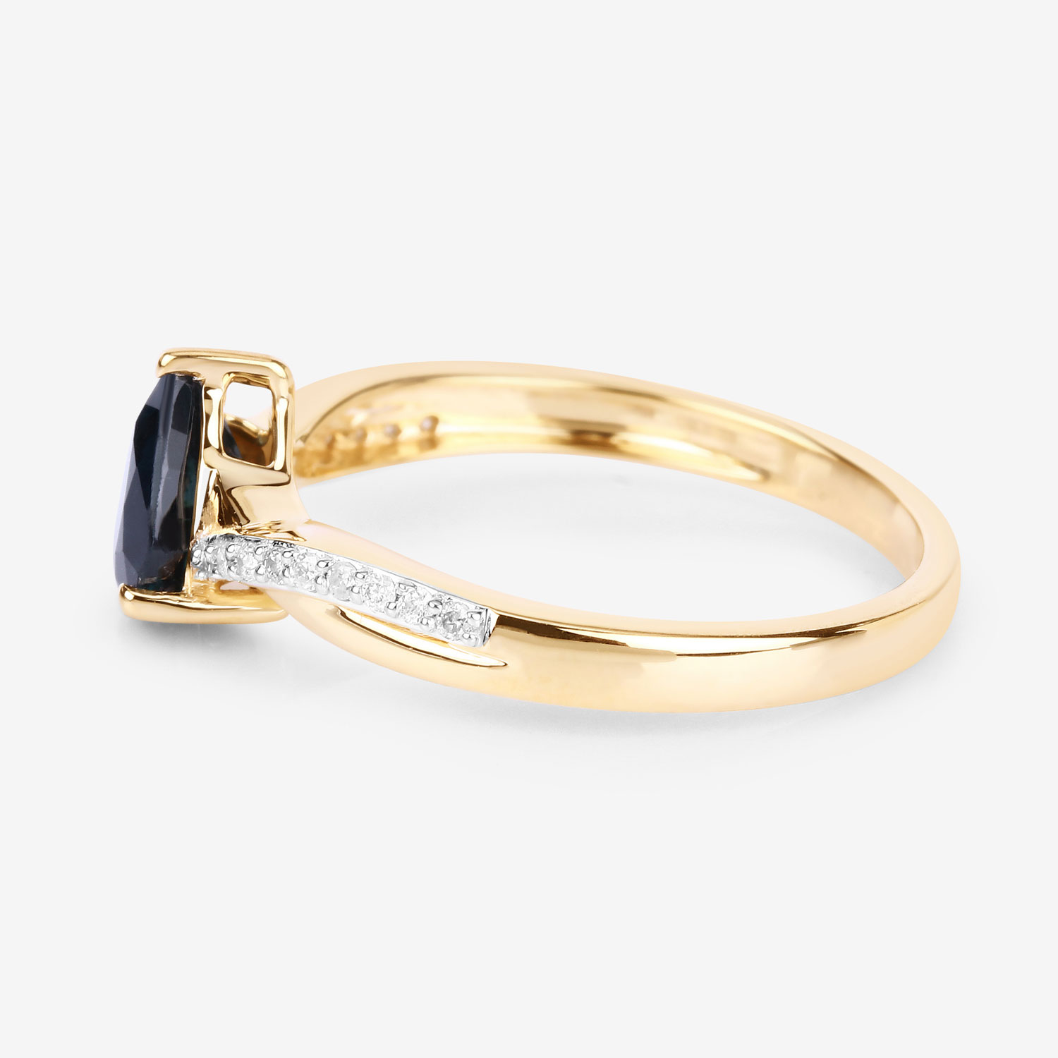 1.17 Carat Genuine Blue Sapphire and White Diamond 14K Yellow Gold Ring