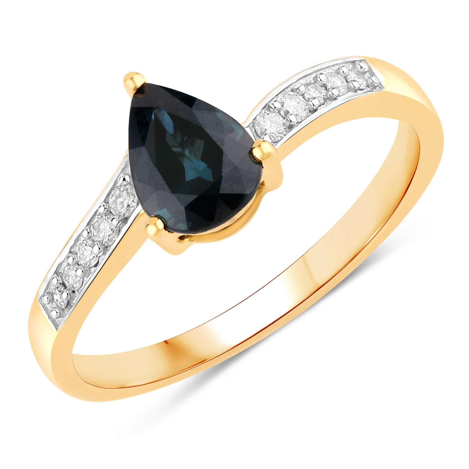 0.89 Carat Genuine Blue Sapphire and White Diamond 14K Yellow Gold Ring