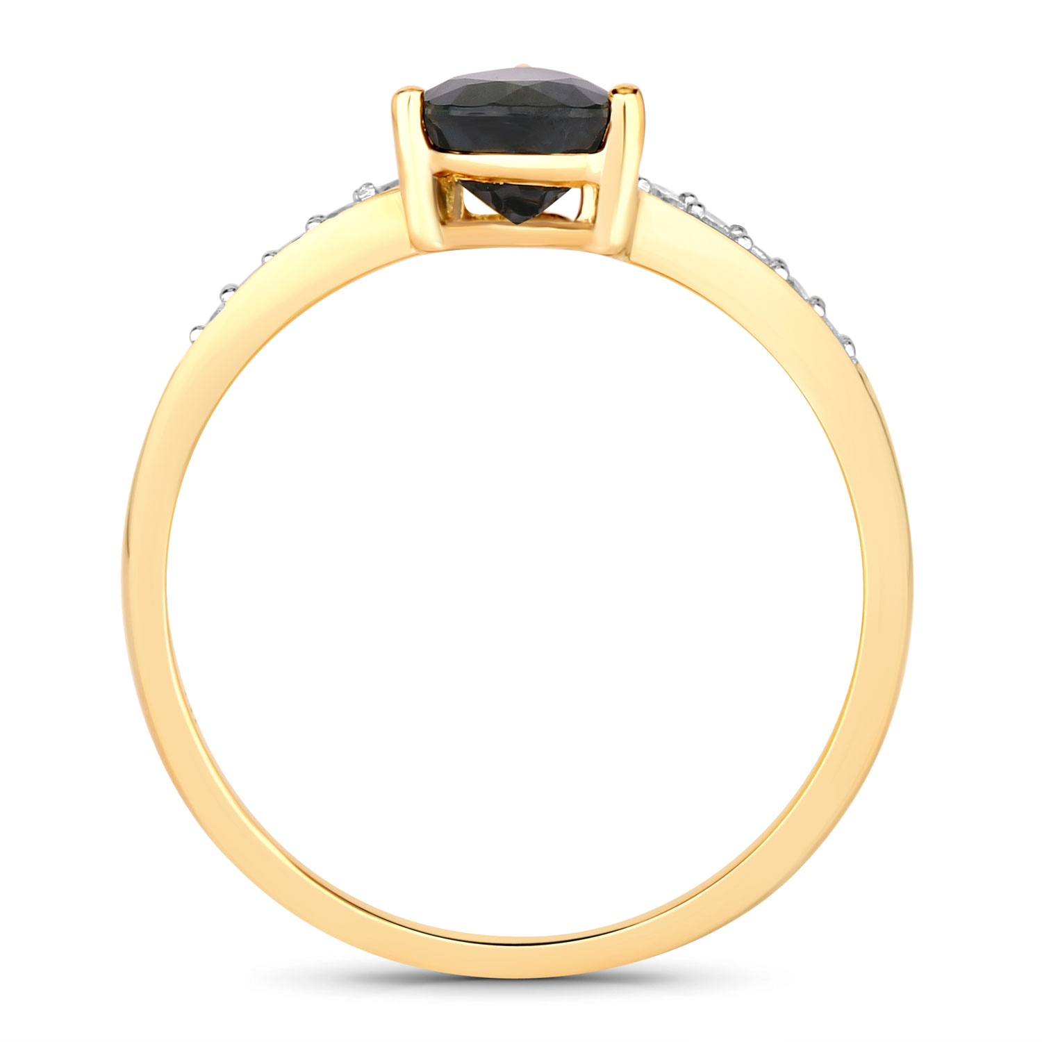 0.89 Carat Genuine Blue Sapphire and White Diamond 14K Yellow Gold Ring