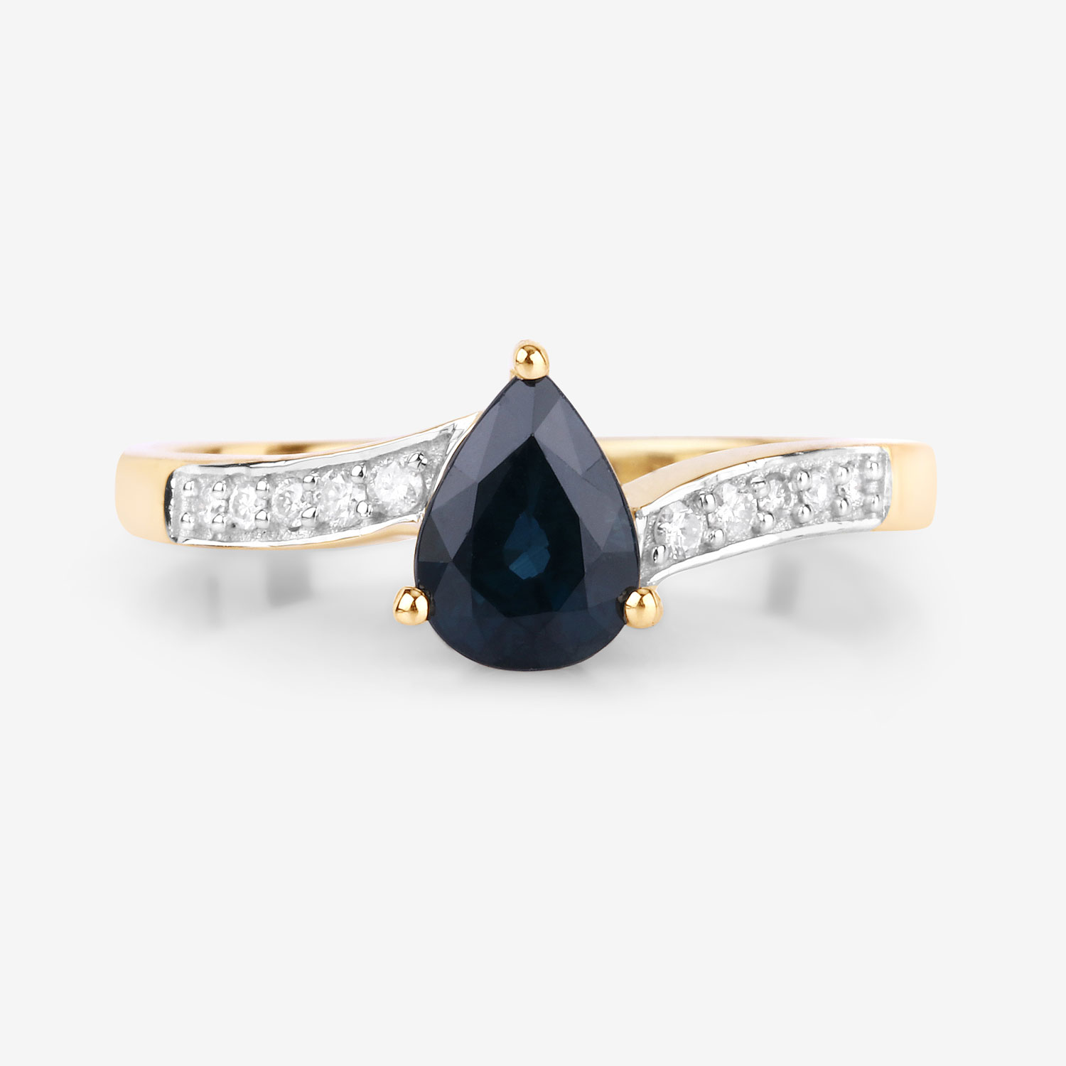 0.89 Carat Genuine Blue Sapphire and White Diamond 14K Yellow Gold Ring