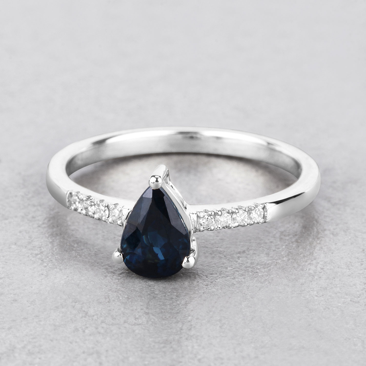 0.86 Carat Genuine Blue Sapphire and White Diamond 14K White Gold Ring