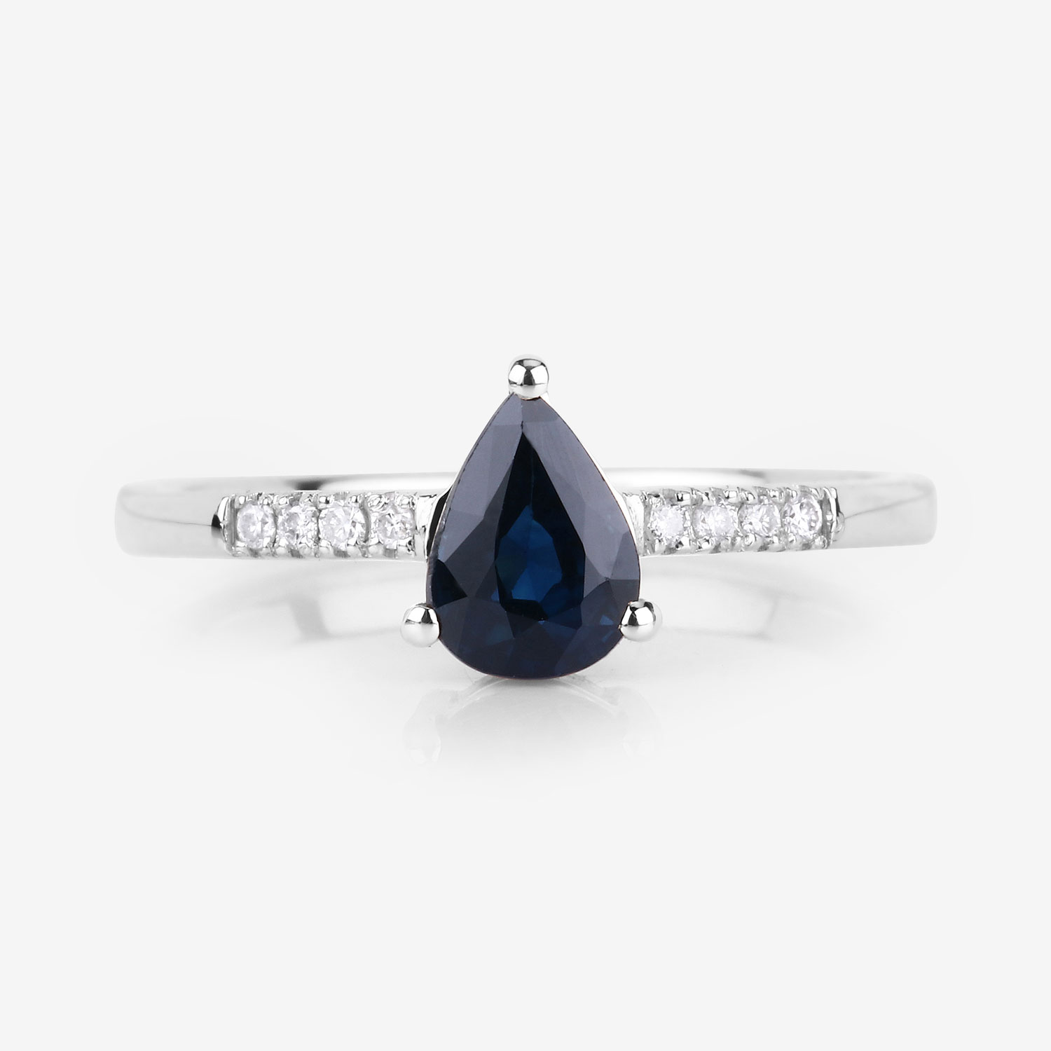 0.86 Carat Genuine Blue Sapphire and White Diamond 14K White Gold Ring