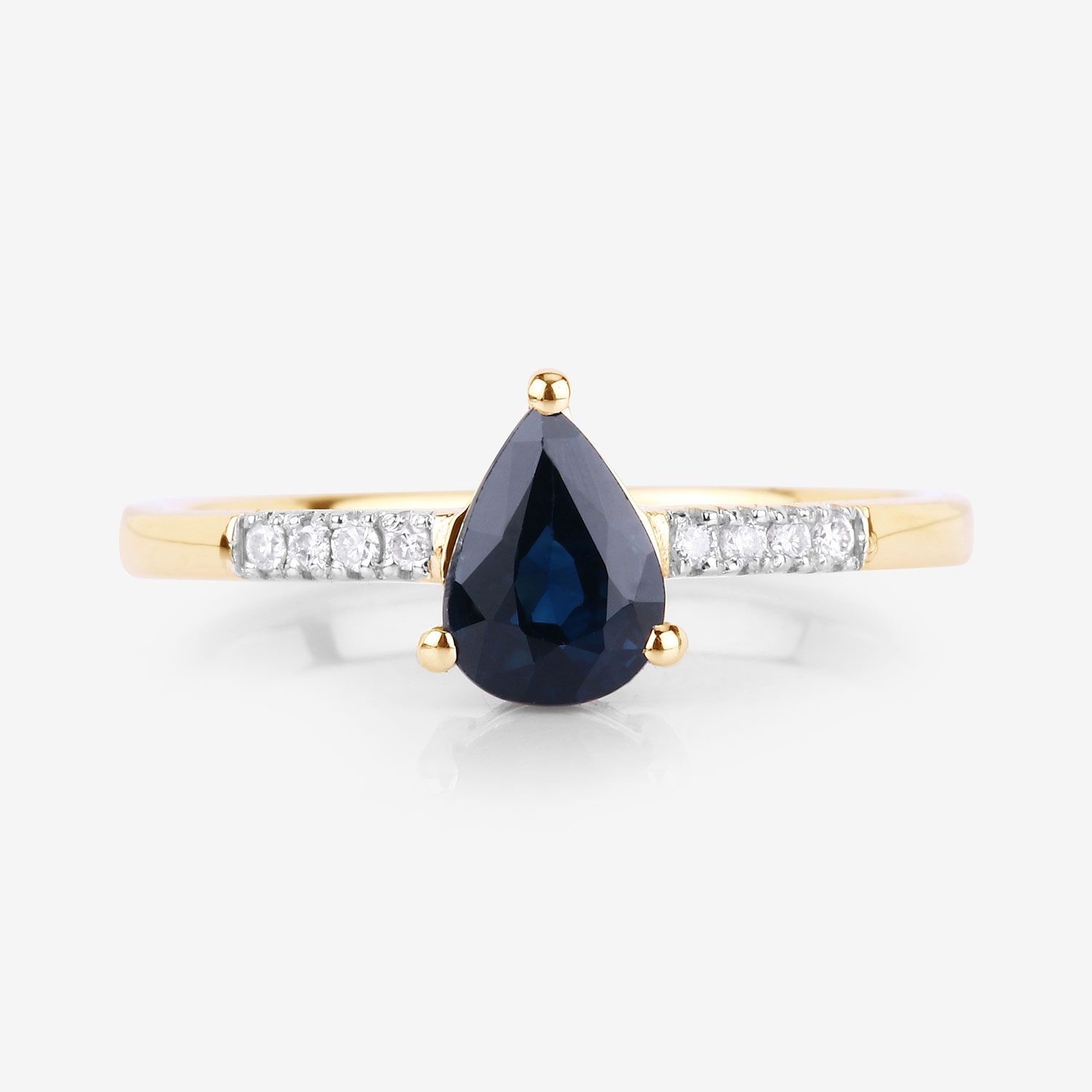 0.86 Carat Genuine Blue Sapphire and White Diamond 14K Yellow Gold Ring