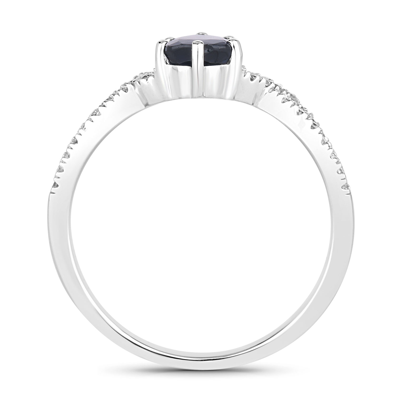 1.14 Carat Genuine Blue Sapphire and White Diamond 14K White Gold Ring