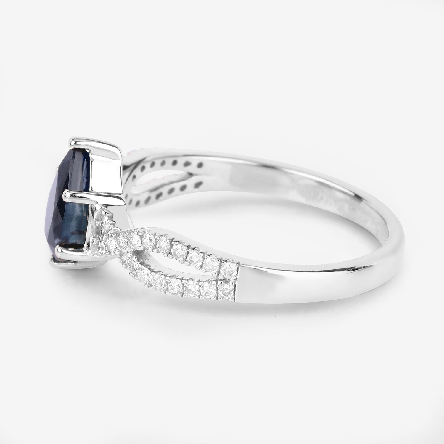 1.14 Carat Genuine Blue Sapphire and White Diamond 14K White Gold Ring
