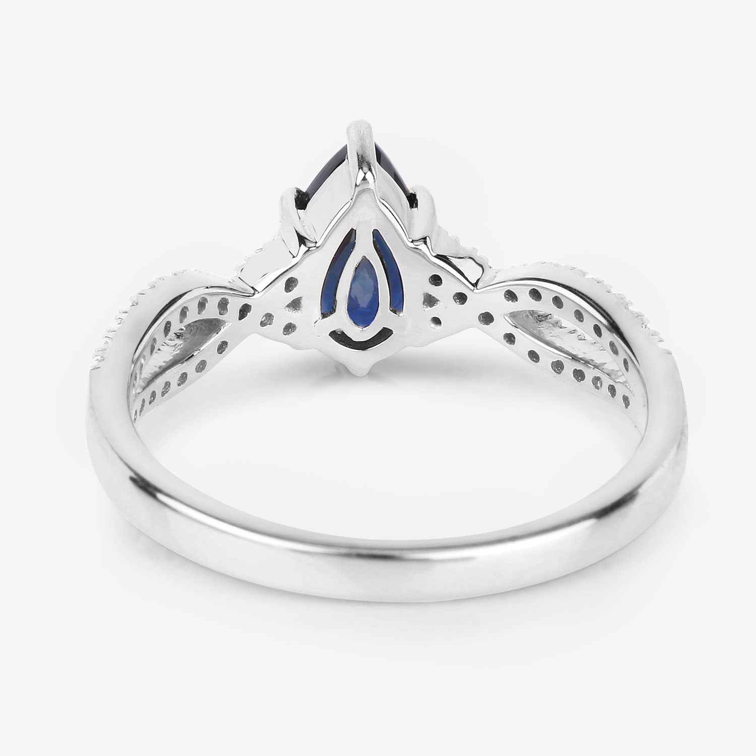 1.14 Carat Genuine Blue Sapphire and White Diamond 14K White Gold Ring