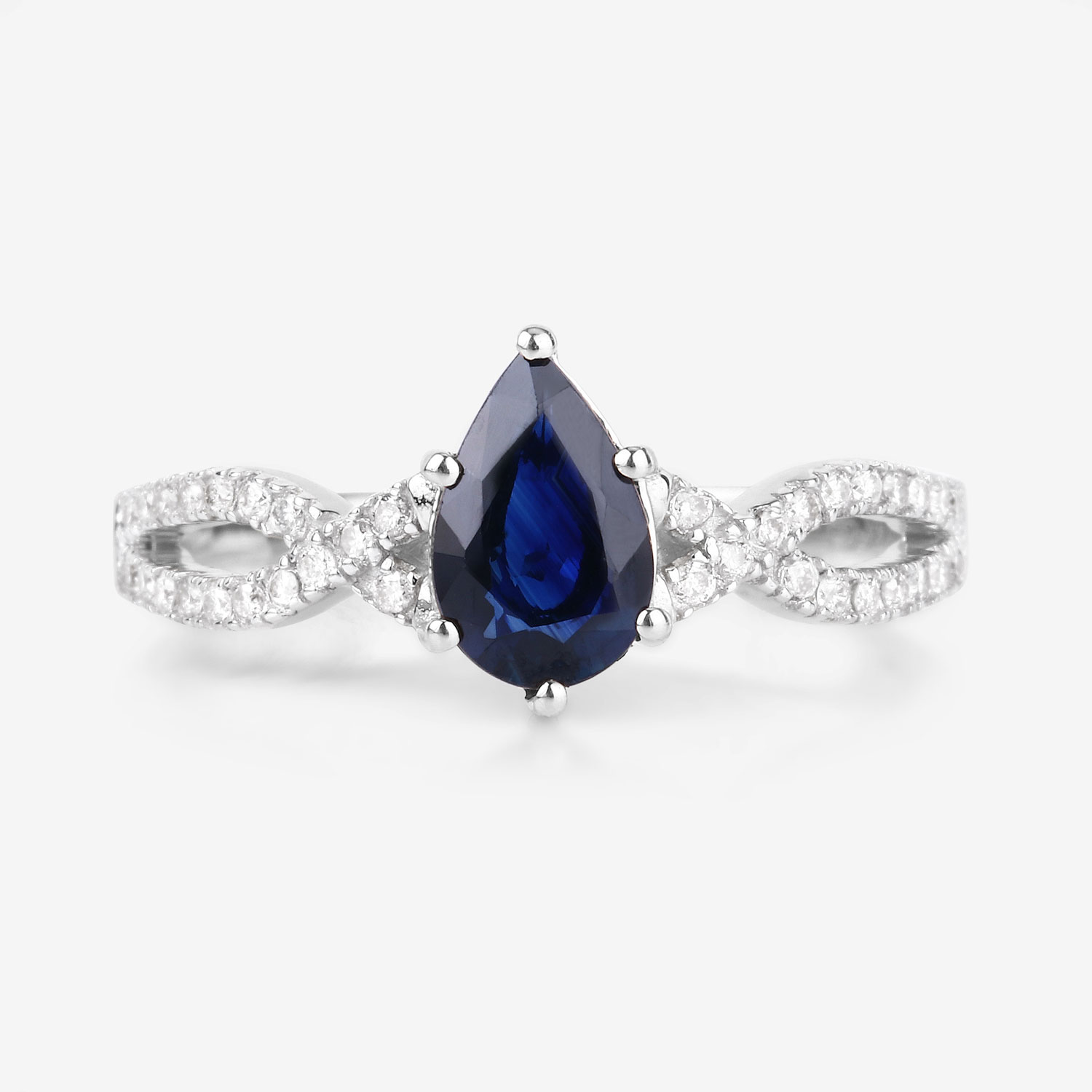 1.14 Carat Genuine Blue Sapphire and White Diamond 14K White Gold Ring