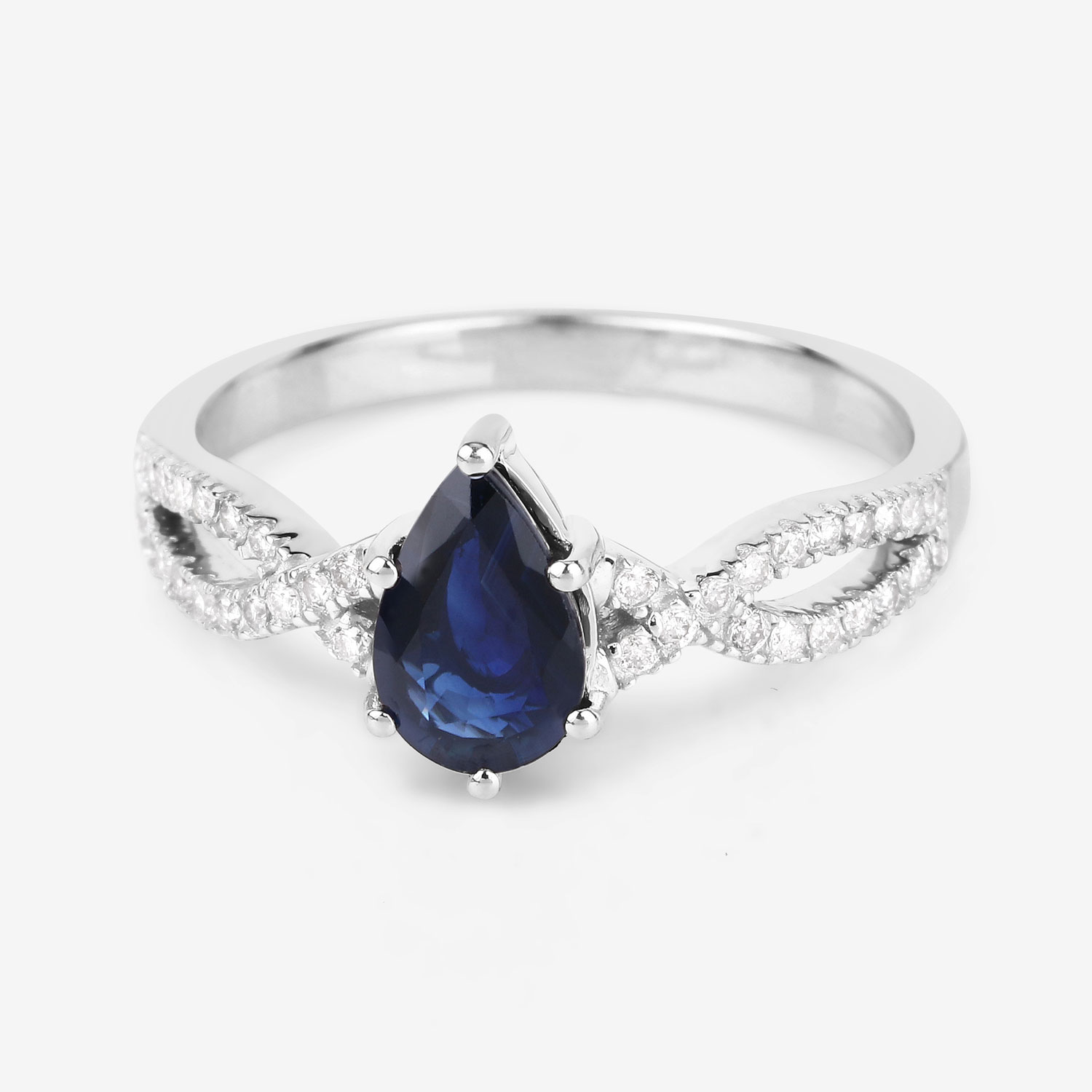 1.14 Carat Genuine Blue Sapphire and White Diamond 14K White Gold Ring
