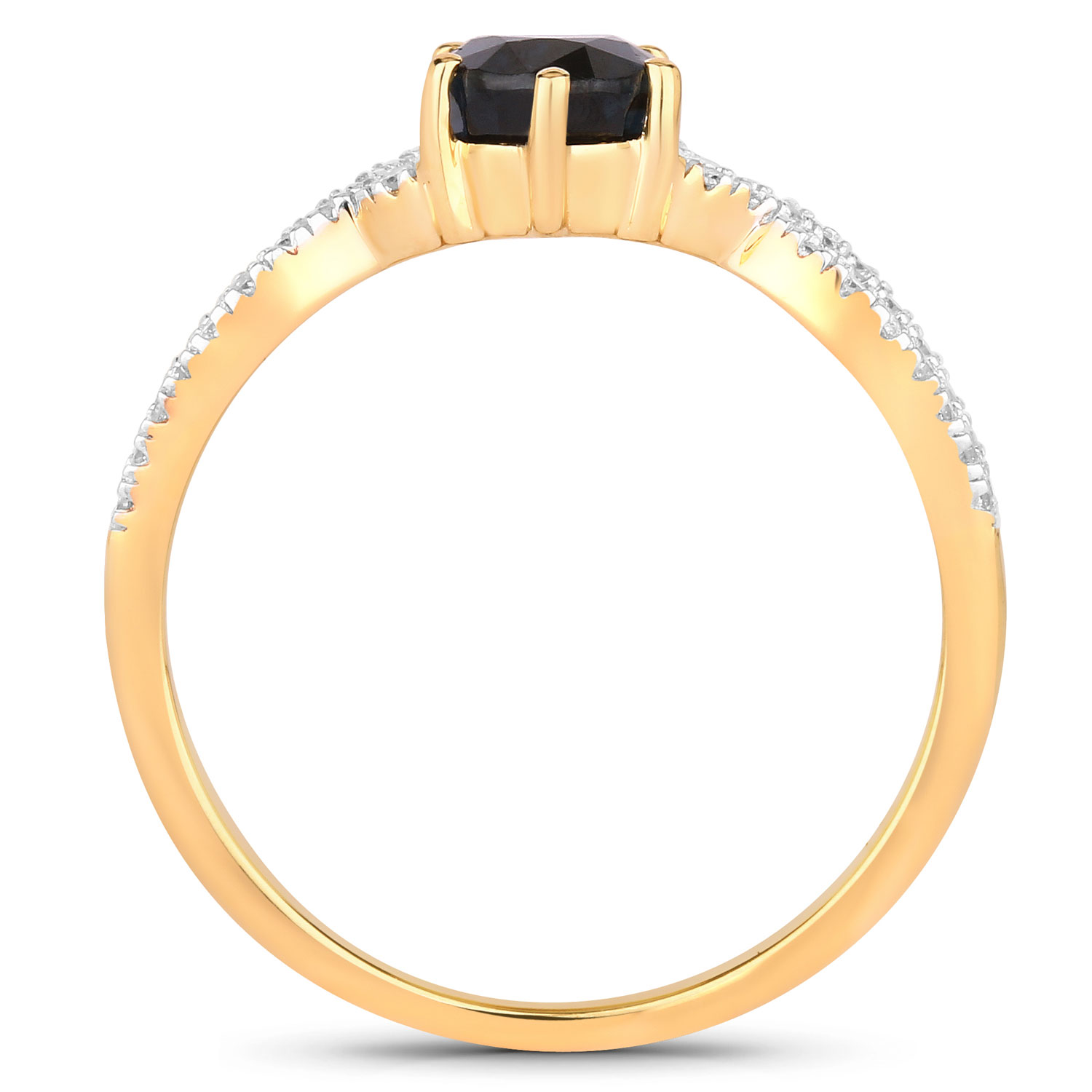 1.14 Carat Genuine Blue Sapphire and White Diamond 14K Yellow Gold Ring