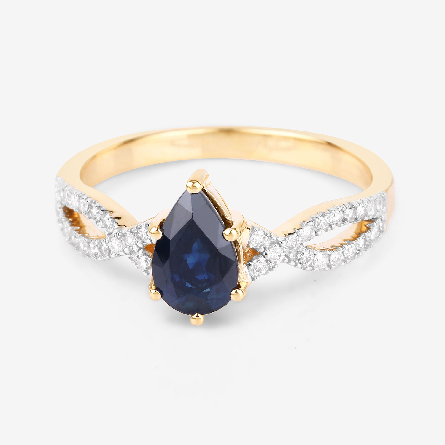 1.14 Carat Genuine Blue Sapphire and White Diamond 14K Yellow Gold Ring