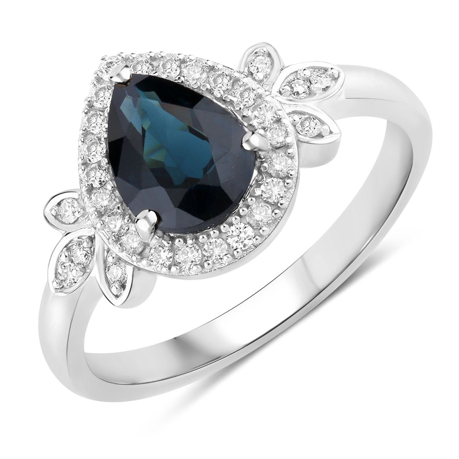 1.54 Carat Genuine Blue Sapphire and White Diamond 14K White Gold Ring