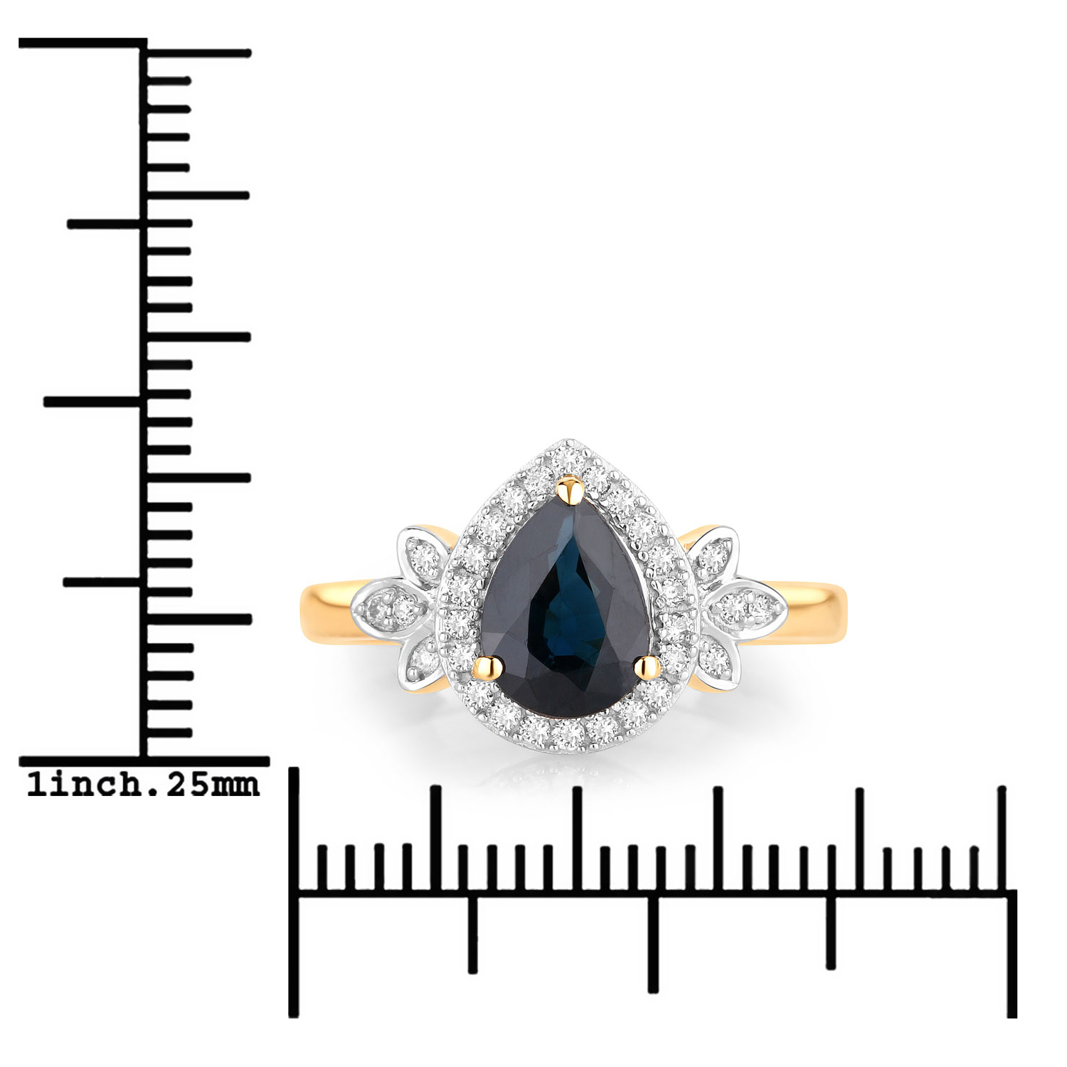 1.54 Carat Genuine Blue Sapphire and White Diamond 14K Yellow Gold Ring