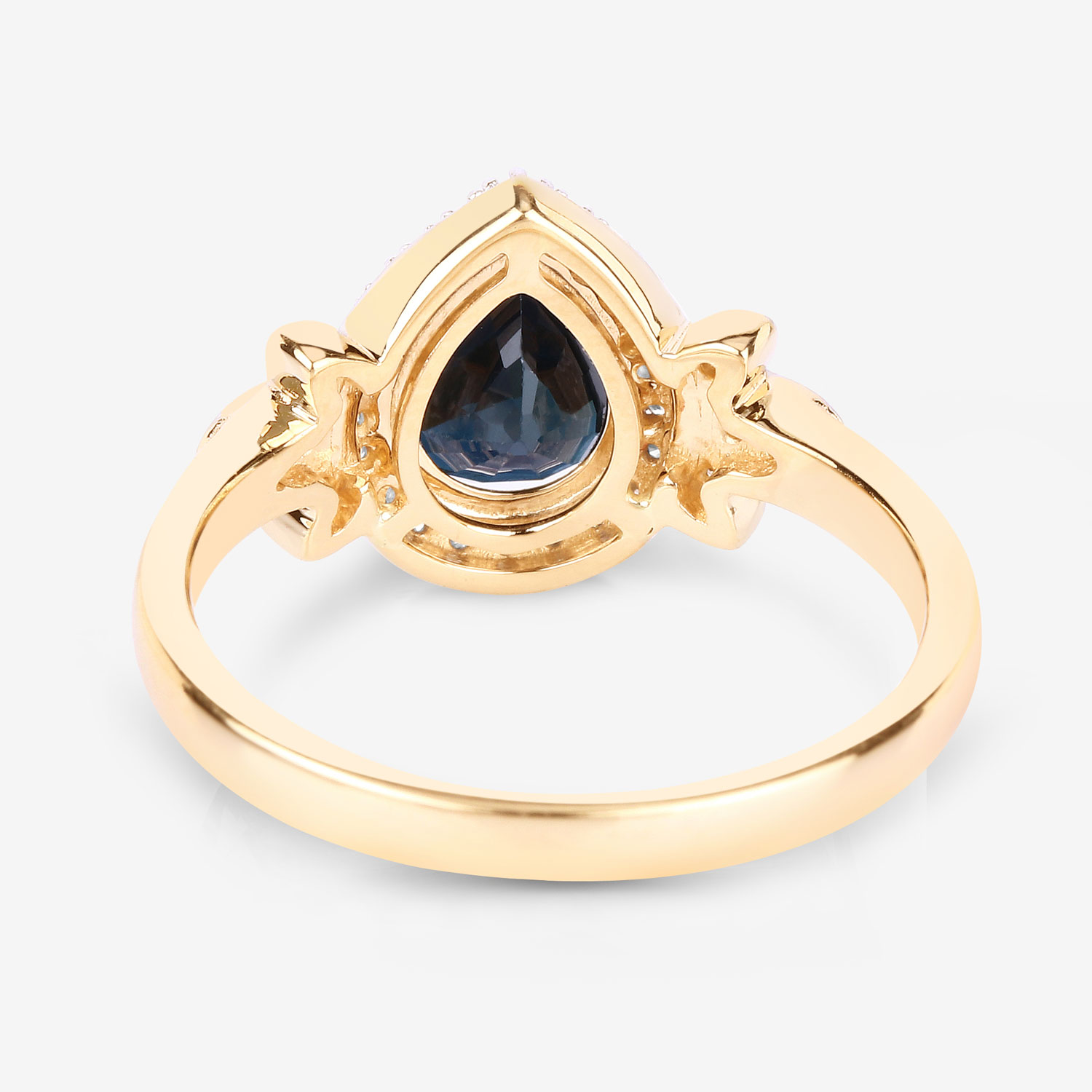 1.54 Carat Genuine Blue Sapphire and White Diamond 14K Yellow Gold Ring