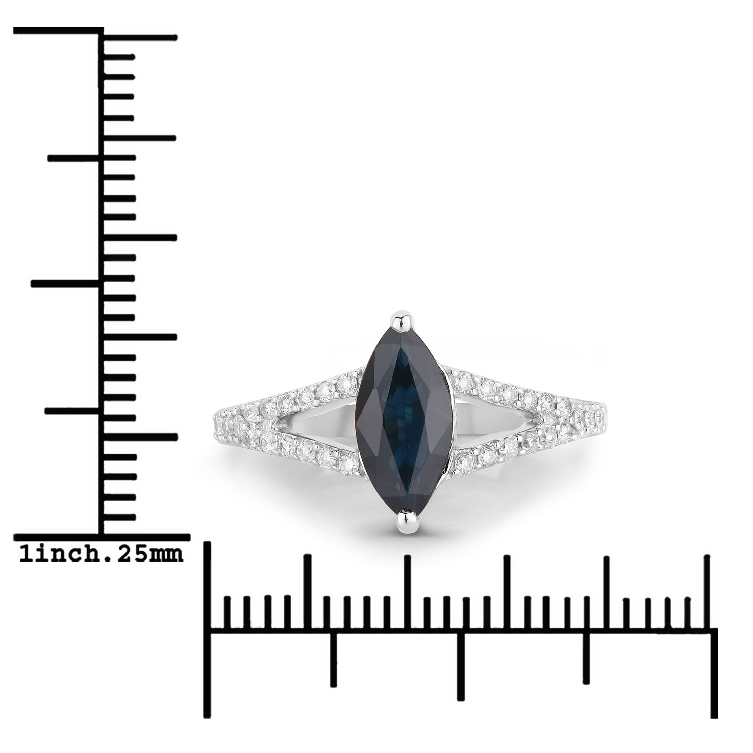 1.49 Carat Genuine Blue Sapphire and White Diamond 14K White Gold Ring