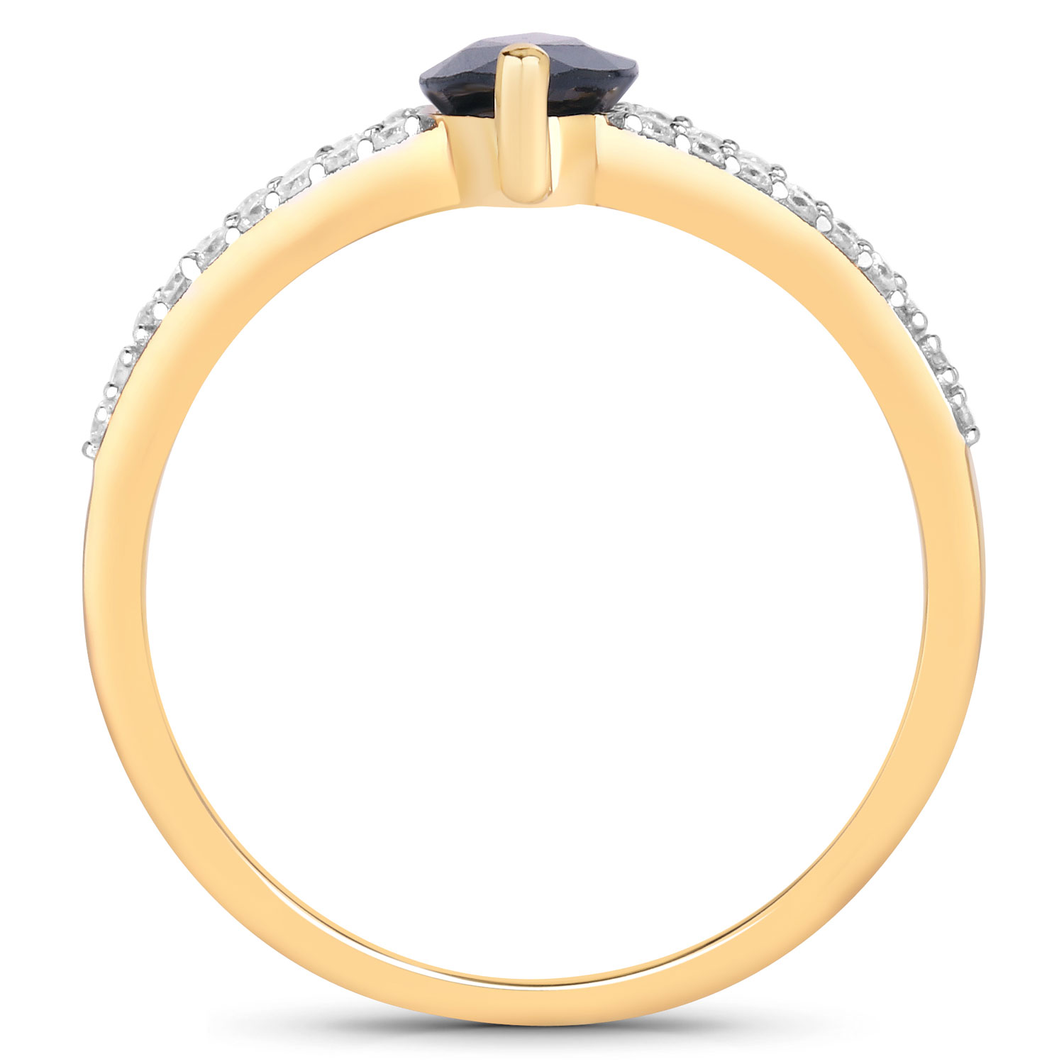 1.50 Carat Genuine Blue Sapphire and White Diamond 14K Yellow Gold Ring