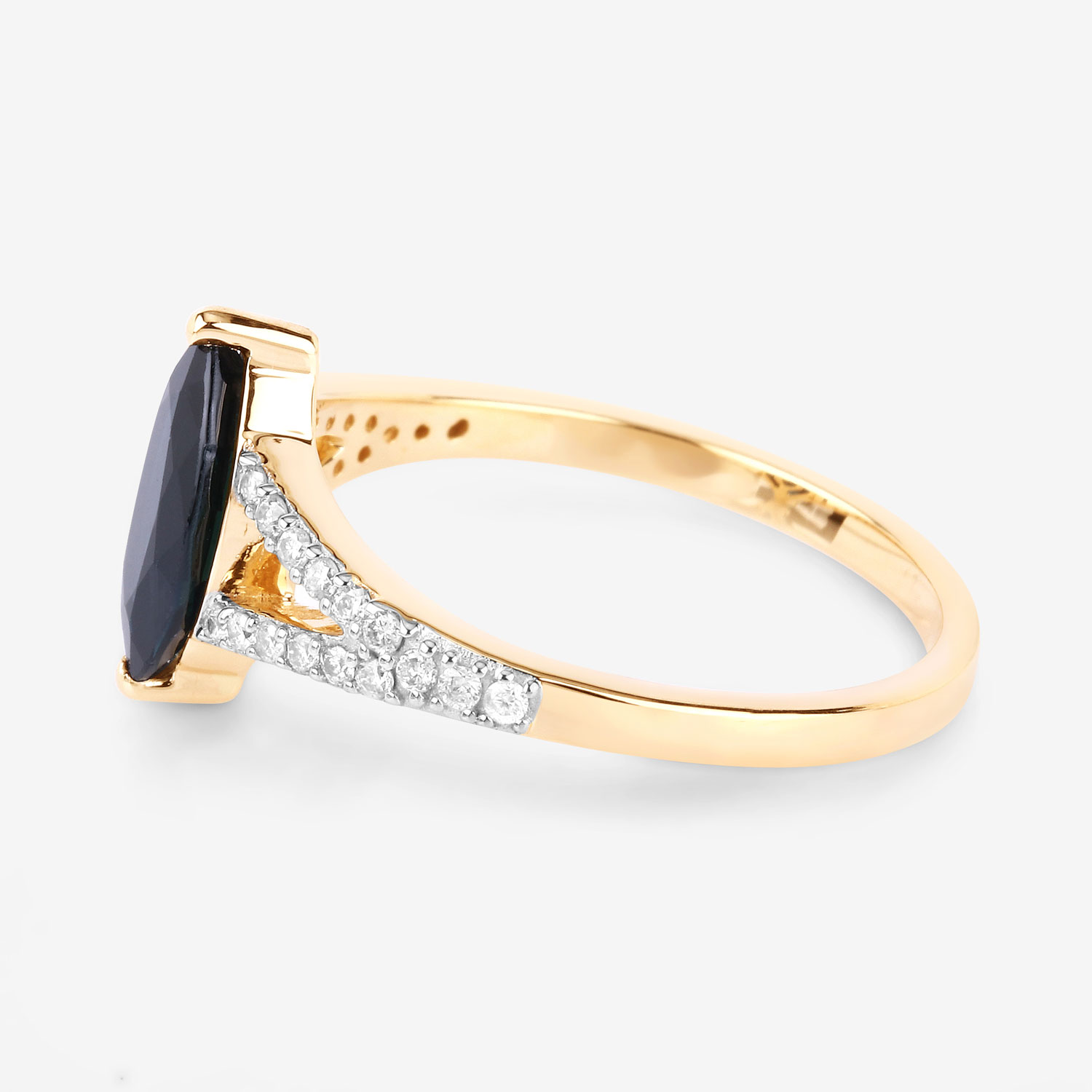 1.50 Carat Genuine Blue Sapphire and White Diamond 14K Yellow Gold Ring