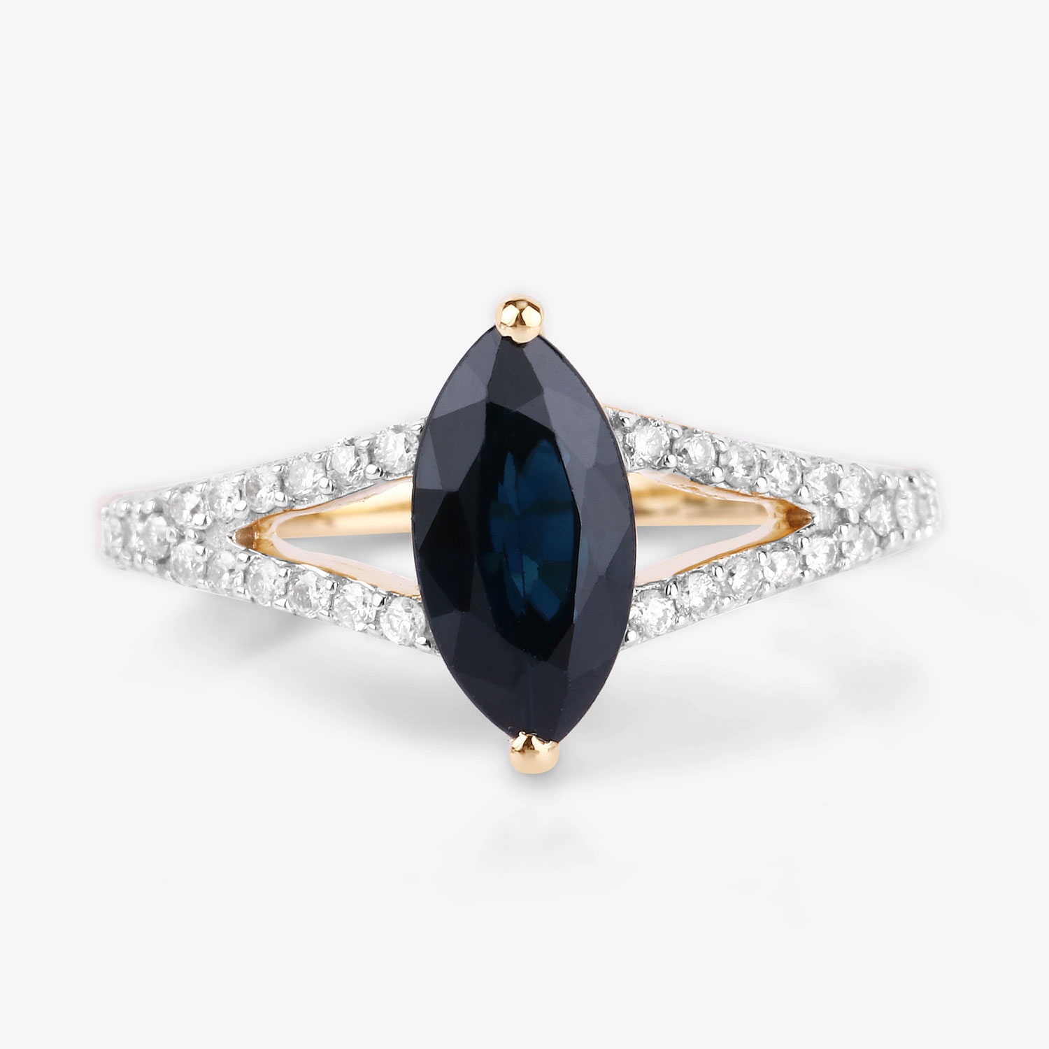 1.50 Carat Genuine Blue Sapphire and White Diamond 14K Yellow Gold Ring