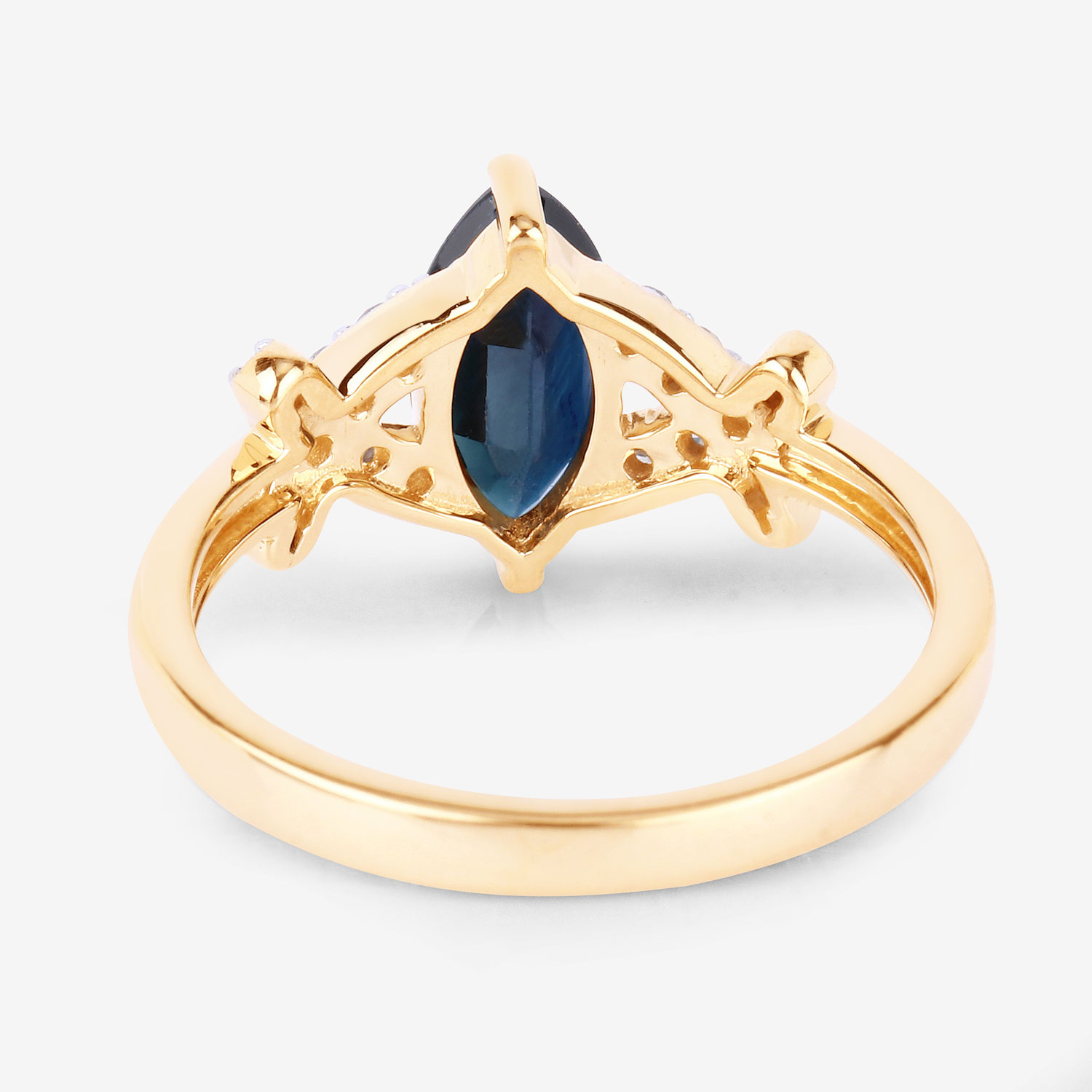 1.50 Carat Genuine Blue Sapphire and White Diamond 14K Yellow Gold Ring