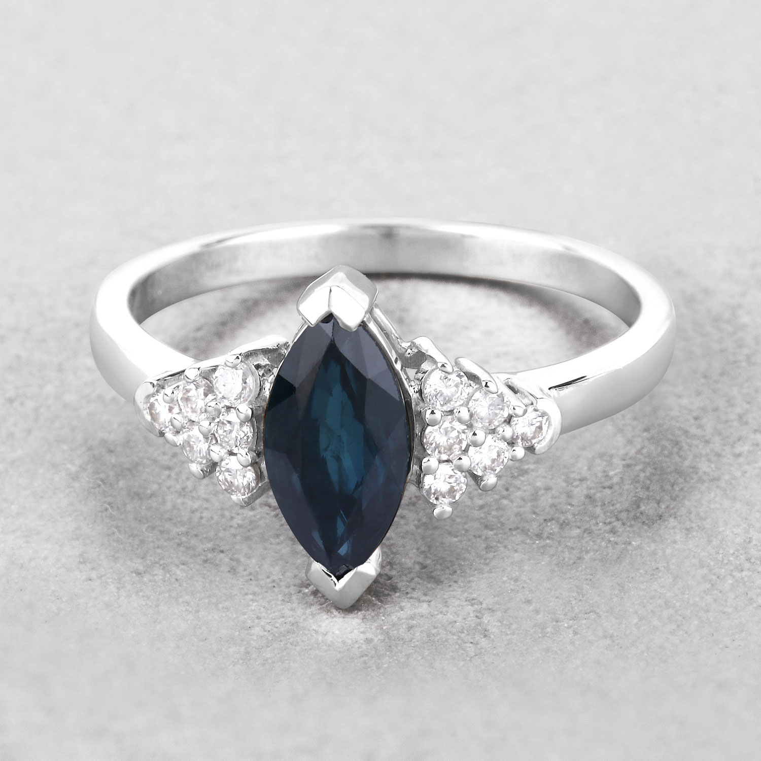 1.47 Carat Genuine Blue Sapphire and White Diamond 14K White Gold Ring