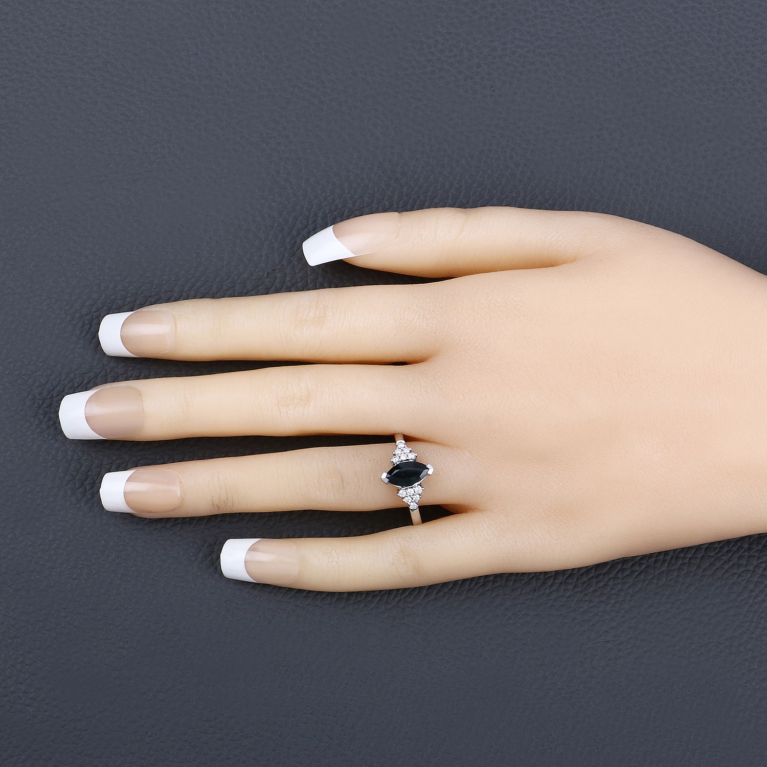 1.47 Carat Genuine Blue Sapphire and White Diamond 14K White Gold Ring