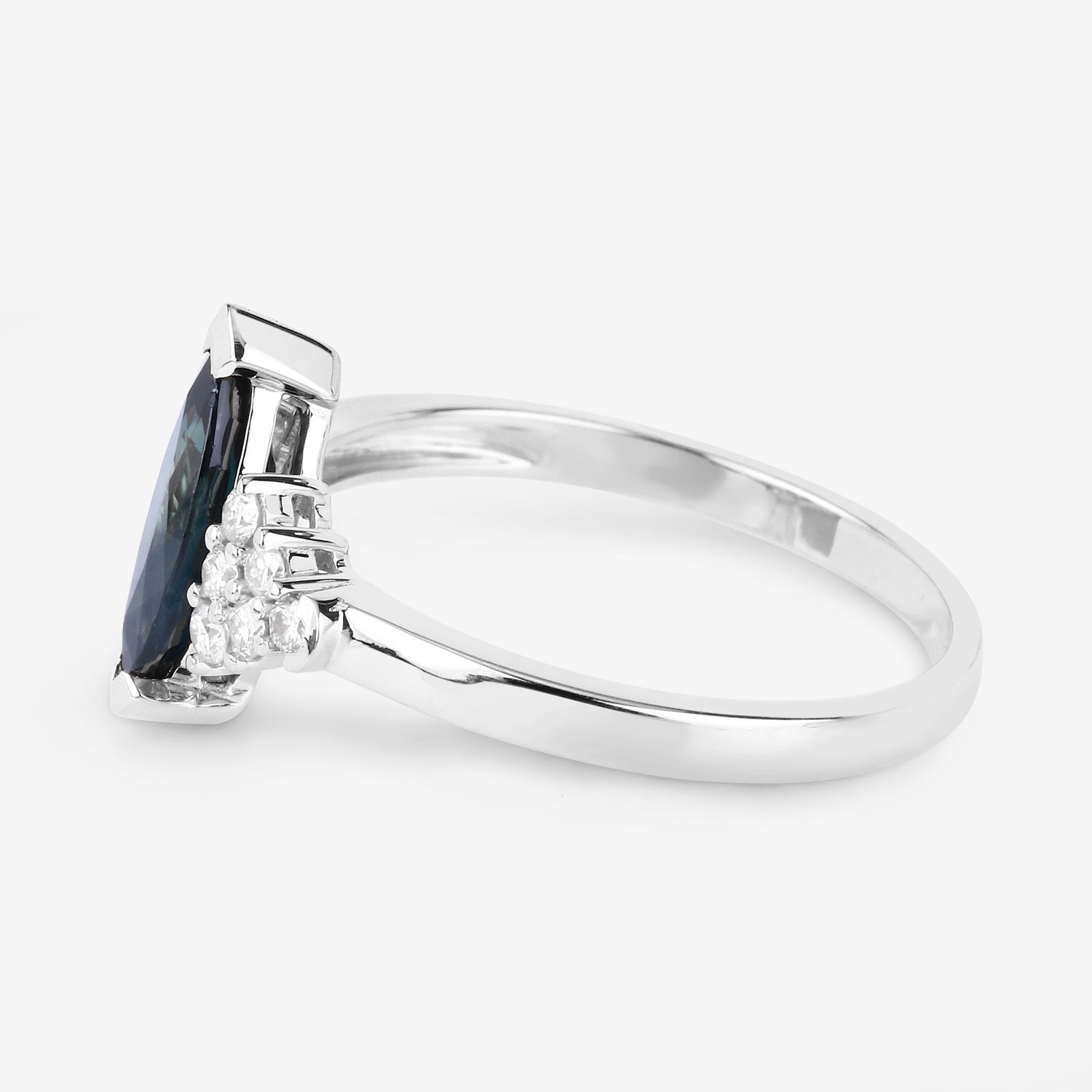 1.47 Carat Genuine Blue Sapphire and White Diamond 14K White Gold Ring