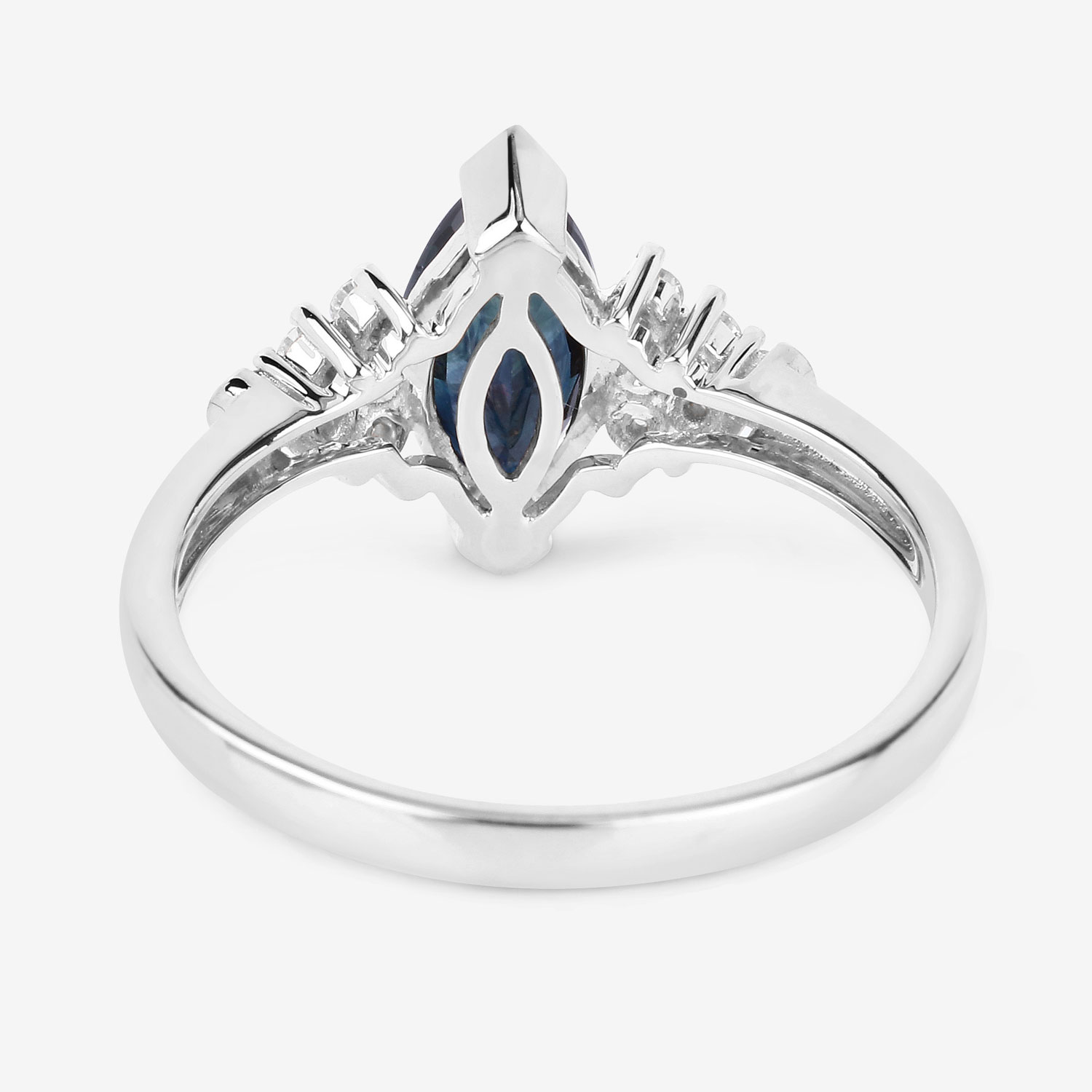 1.47 Carat Genuine Blue Sapphire and White Diamond 14K White Gold Ring