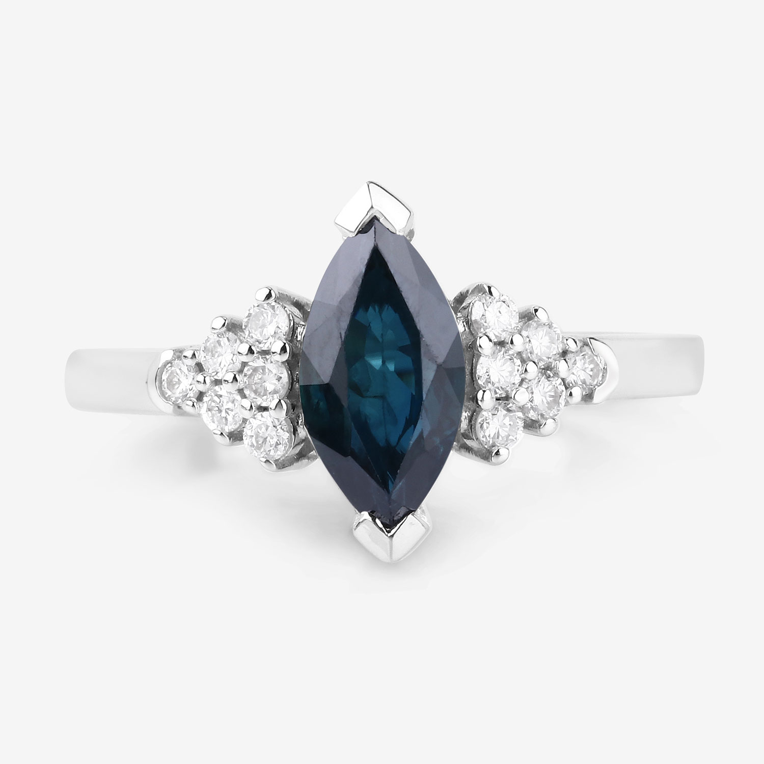 1.47 Carat Genuine Blue Sapphire and White Diamond 14K White Gold Ring