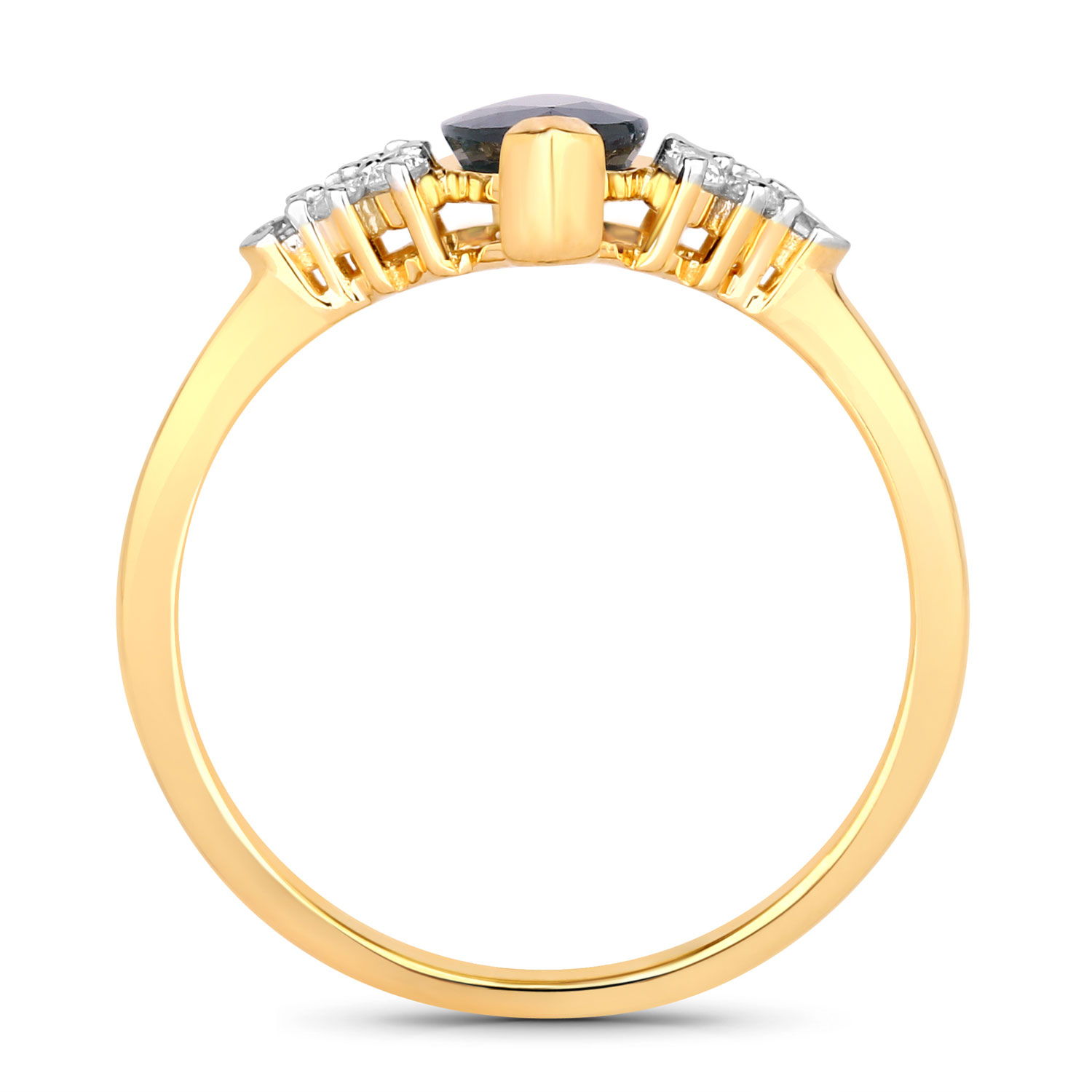 1.47 Carat Genuine Blue Sapphire and White Diamond 14K Yellow Gold Ring