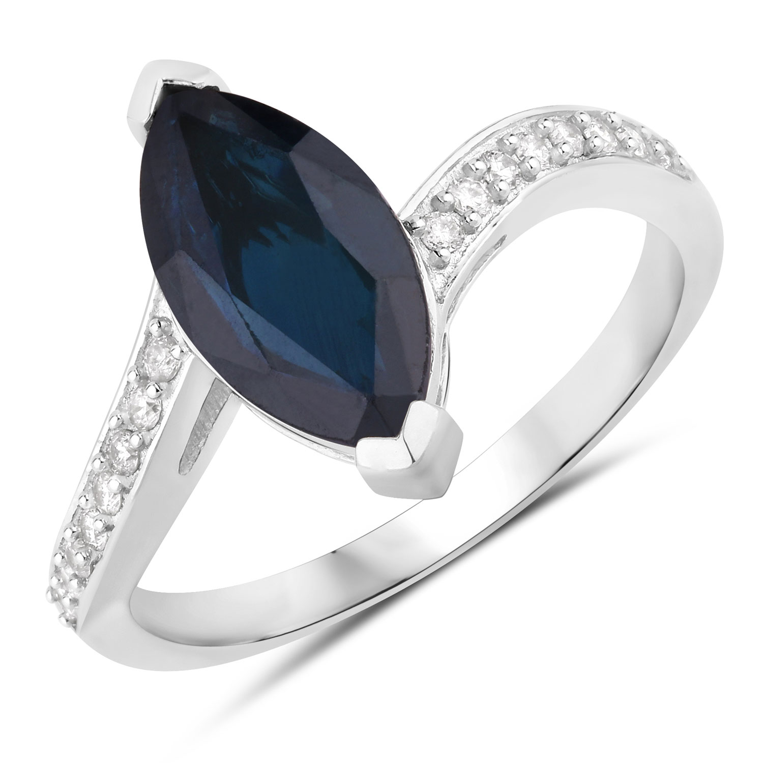 2.26 Carat Genuine Blue Sapphire and White Diamond 14K White Gold Ring